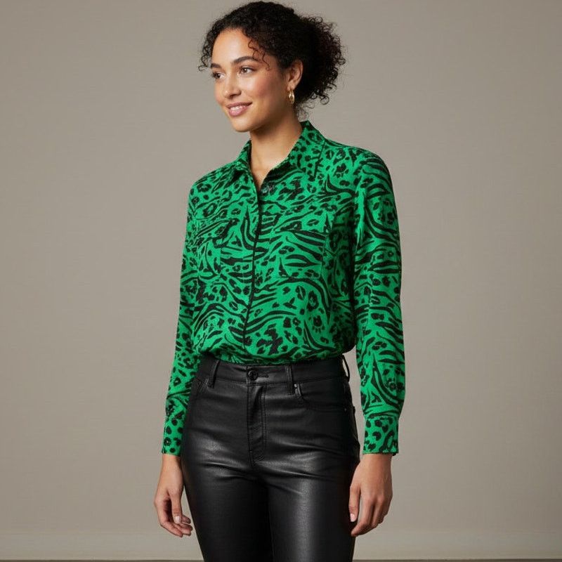Amanda Uprichard AMANDA UPRICHARD 100% Silk Button up Shirt Green Black Size S / US 4 / IT 40 - 1 Thumbnail
