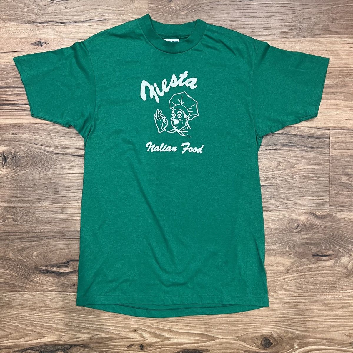 Vintage Fiesta Italian Food Graphic T Shirt Green Small