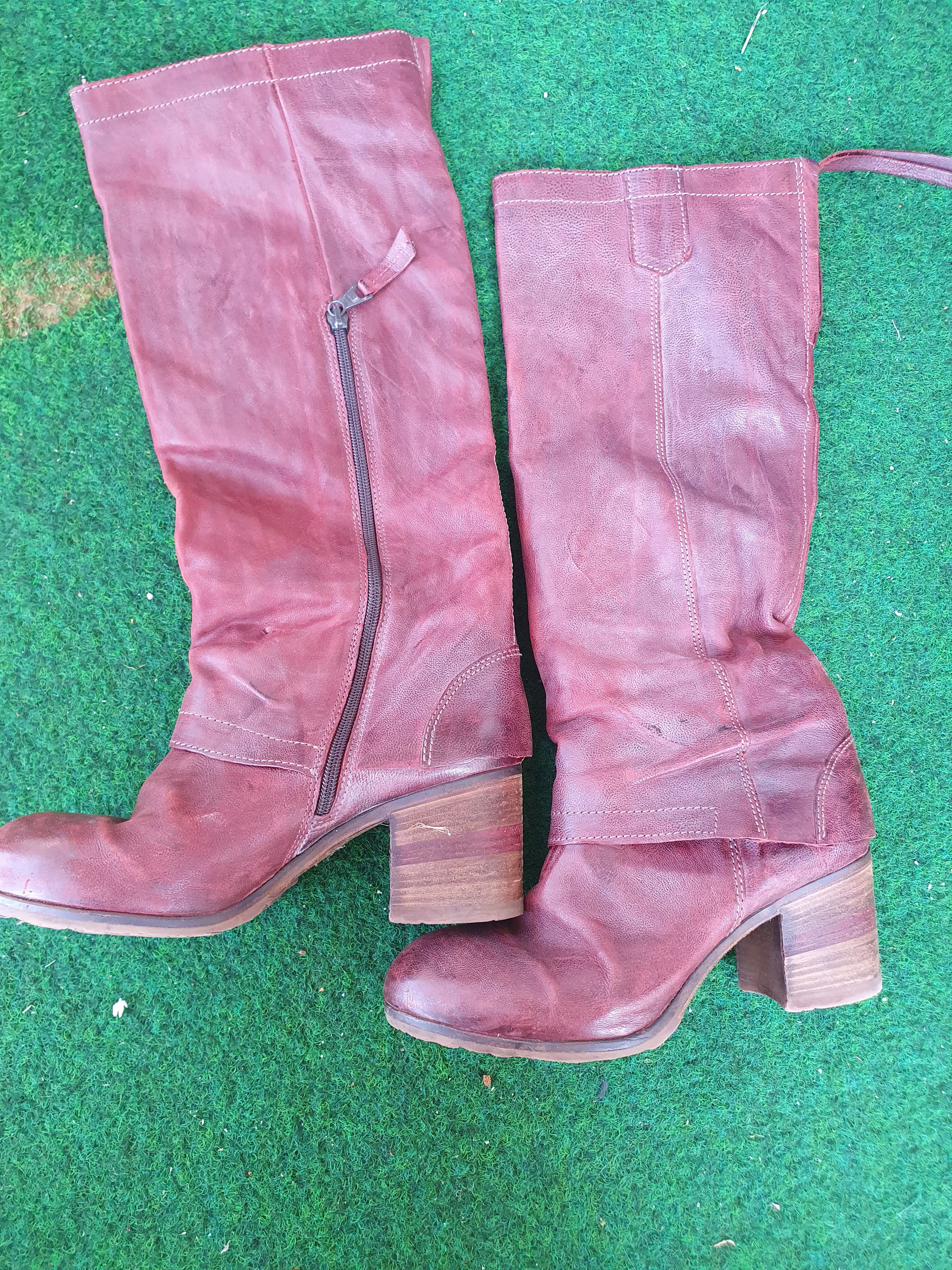 A.S.98 Airstep Long Knee Heels Leather Zipper Biker Boots 38 Size US 8 / IT 38 - 9 Thumbnail