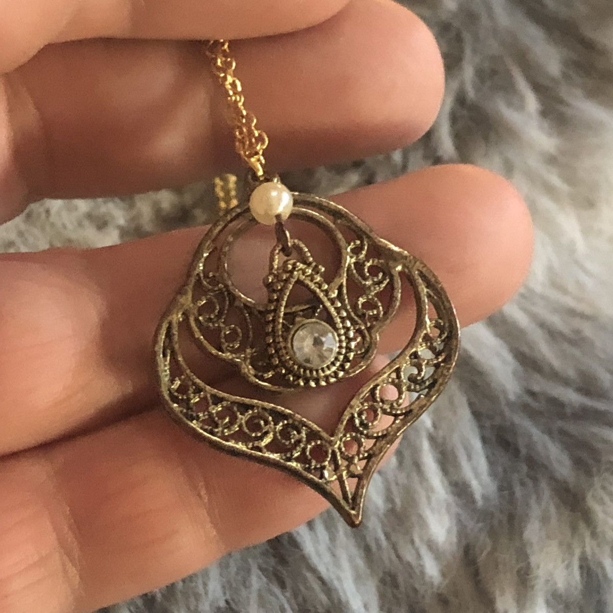 Handmade Handcrafted old golden brass filigree pendant necklace Size ONE SIZE - 7 Thumbnail