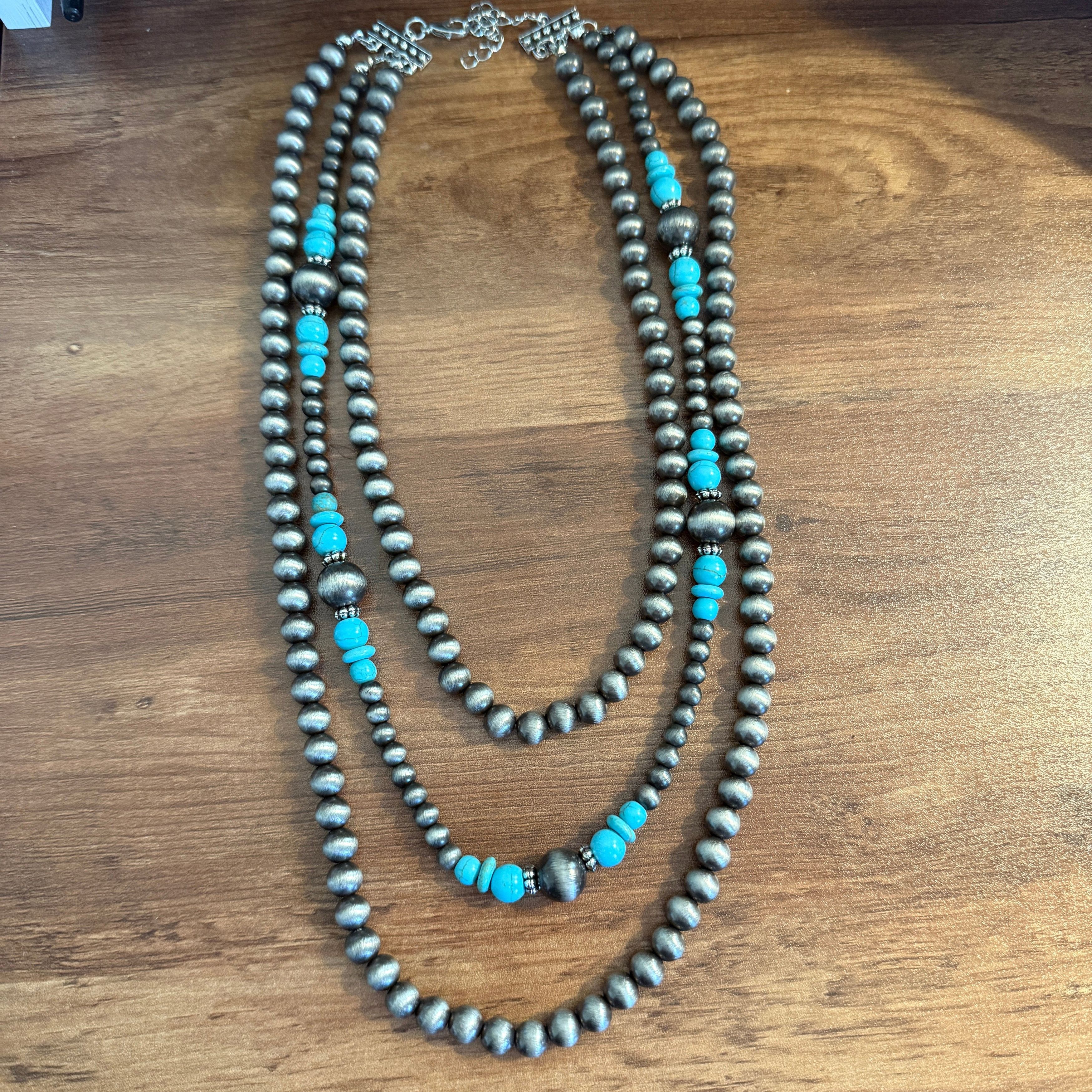 Other Vintage Style Multi Layer Turquoise Faux Pearl Necklace Size ONE SIZE - 3 Thumbnail