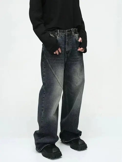 VIBE Retro dark blue washed distressed straight-leg jeans Size US 34 / EU 50 - 5 Thumbnail