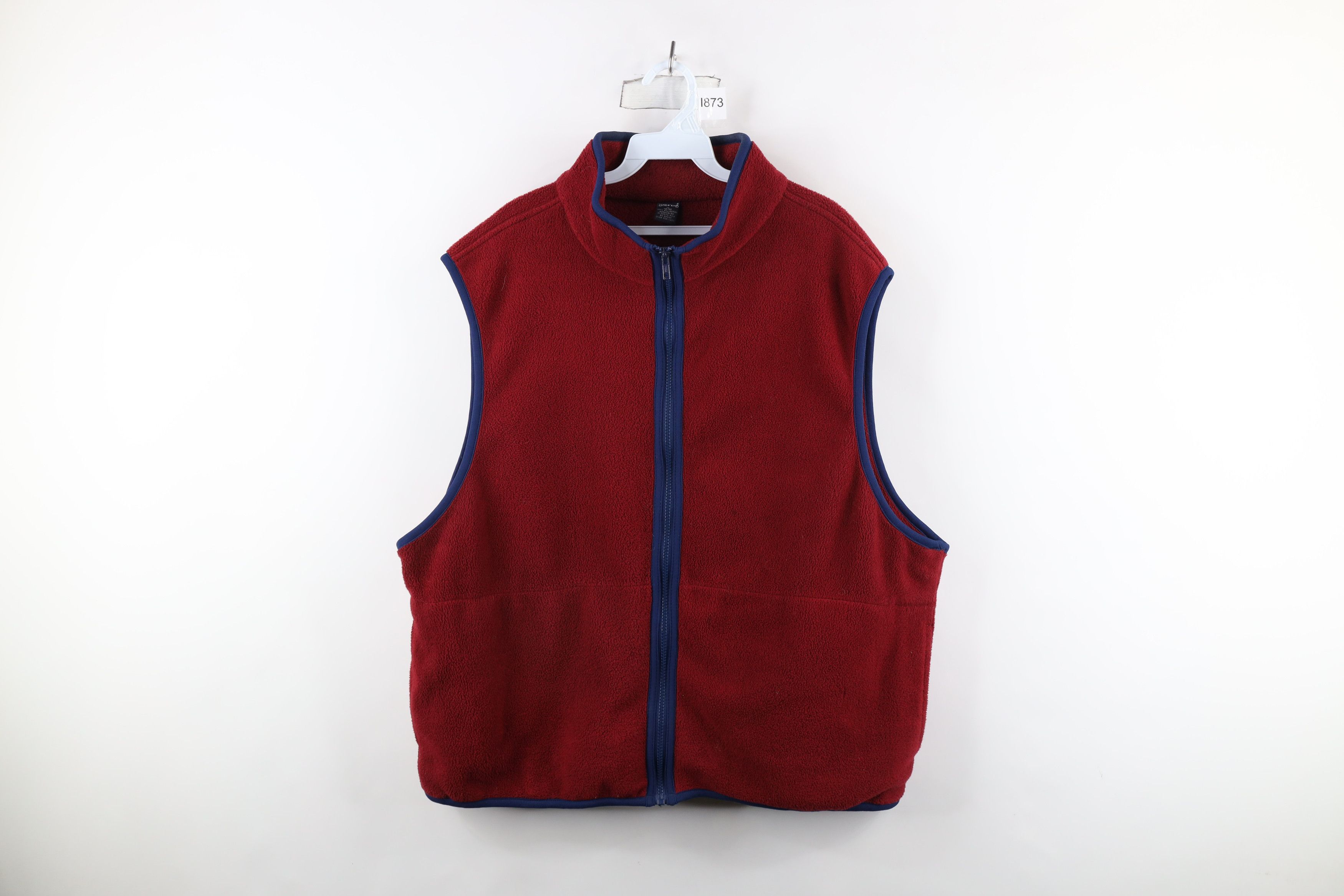 Lands' End × Vintage Vintage 90s Lands End Blank Full Zip Fleece Vest Jacket Red Size US XL / EU 56 / 4 - 1 Thumbnail