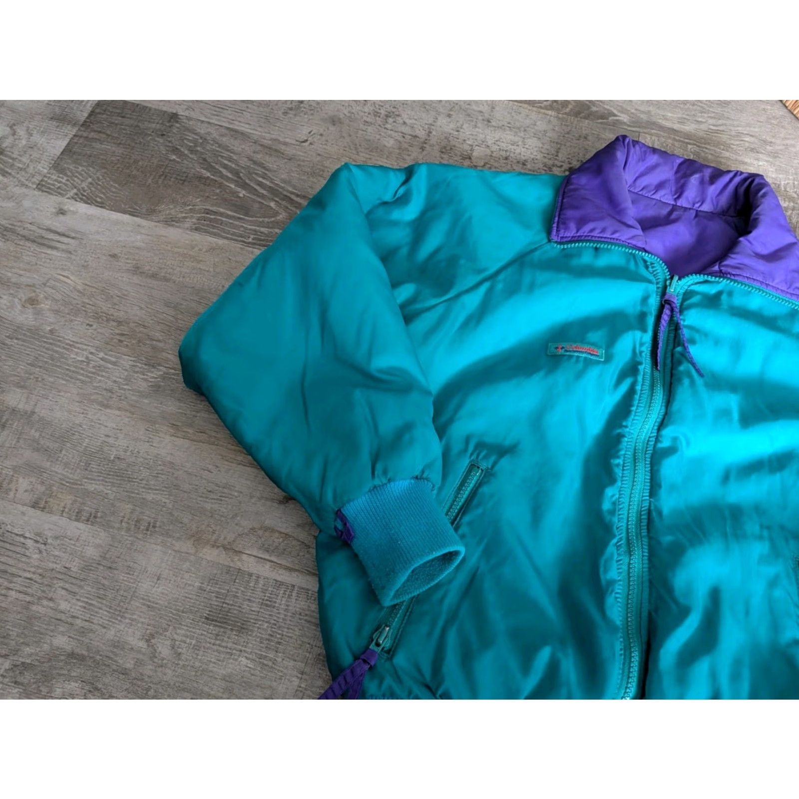 AQUA Vtg Columbia Jacket Women M Reversible Color-Block Purple Aqua Insulated Windbreaker Mid-Length Size M / US 6-8 / IT 42-44 - 5 Thumbnail