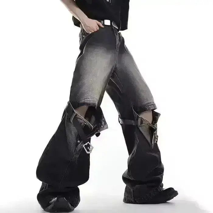 Japanese Brand Bell-bottomed jeans wide legs straight with a joint punk Size US 30 / EU 46 - 4 Thumbnail