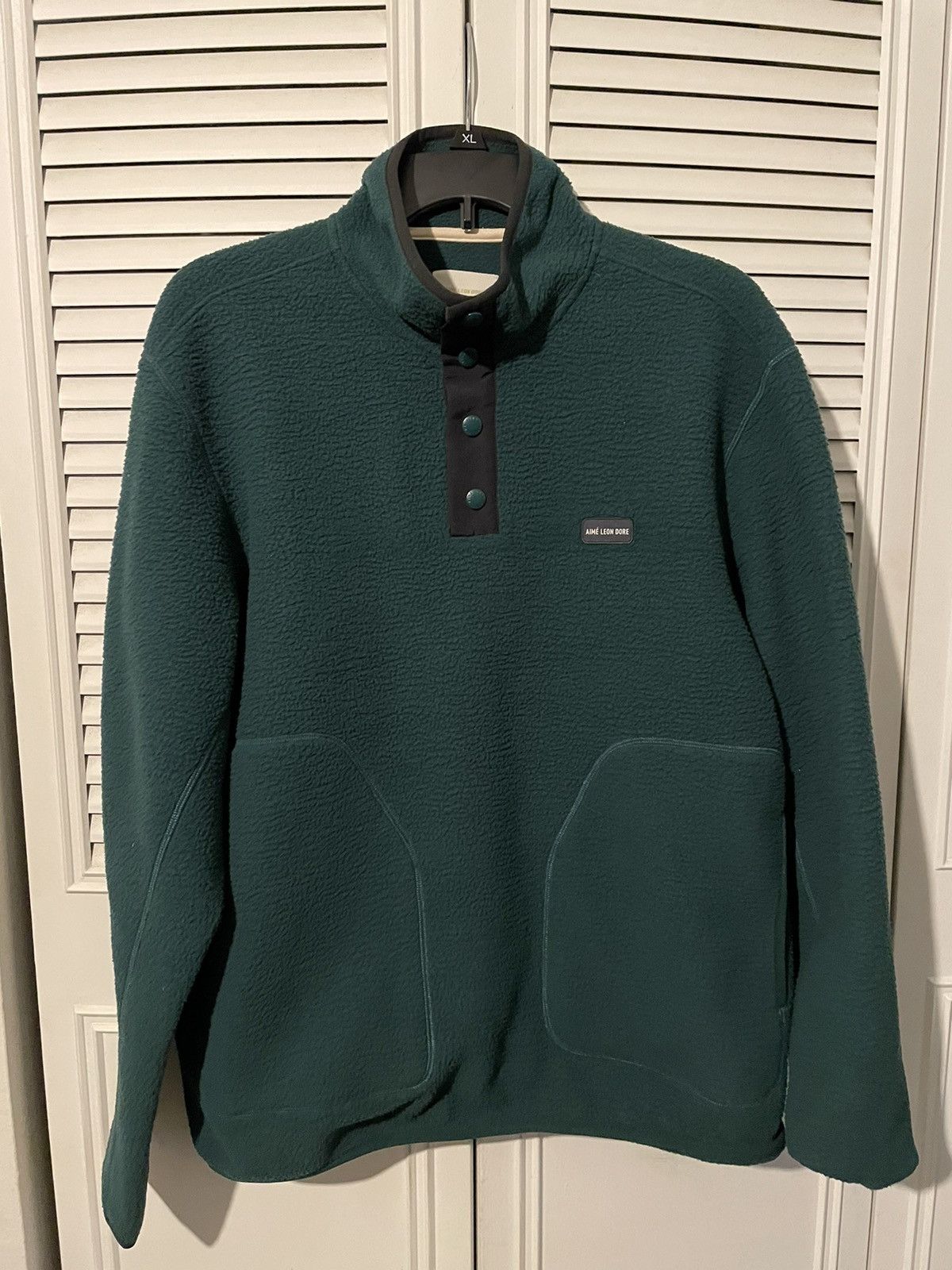 image of Aime Leon Dore Button Fleece Pullover in Forest Green, Men's (Size Medium)