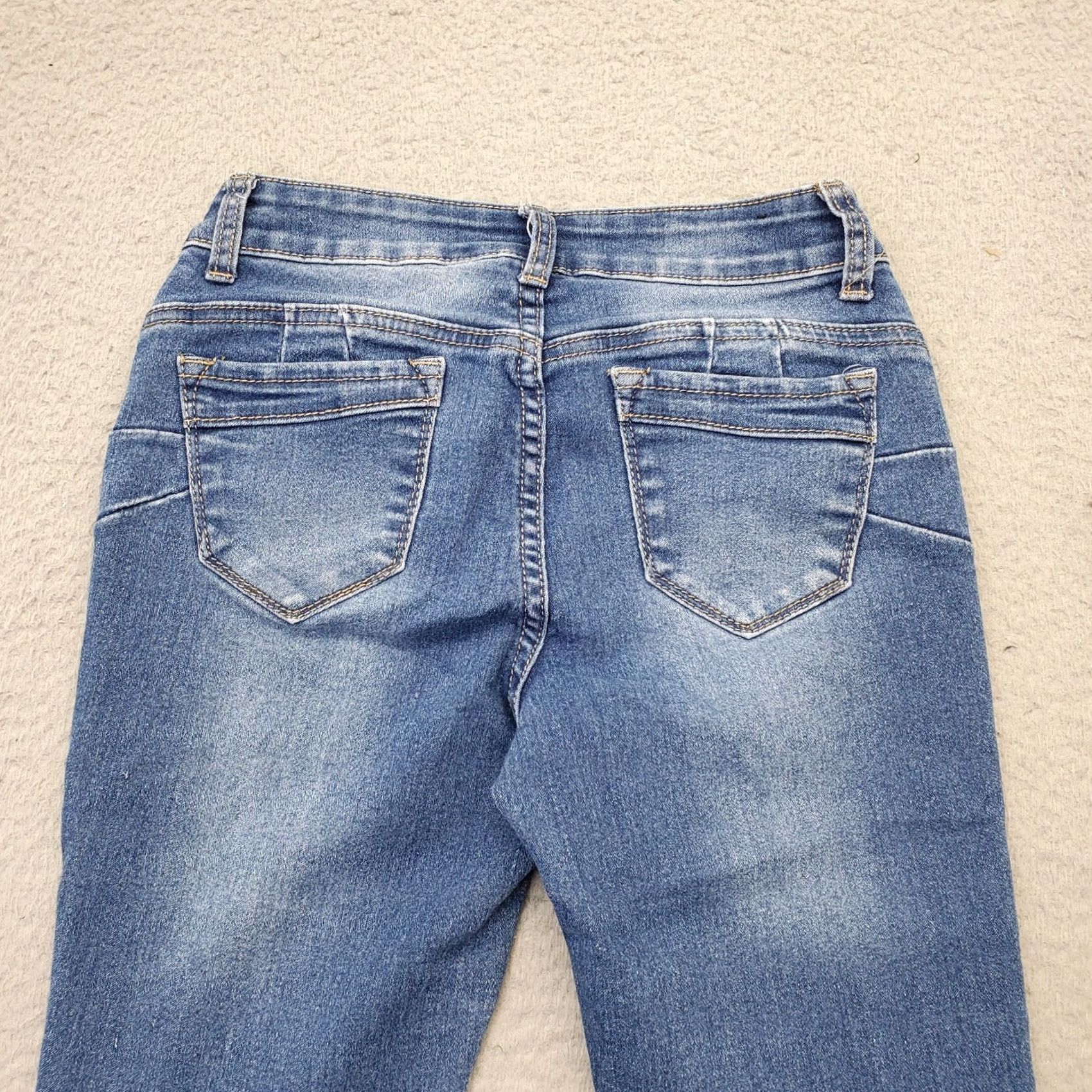Vintage BOB Skinny Jeans Women's 1/2 Blue Denim Medium Wash Whiskered Low Waist Pants Jeans Womens Size 25" / US 0 / IT 36 - 8 Thumbnail