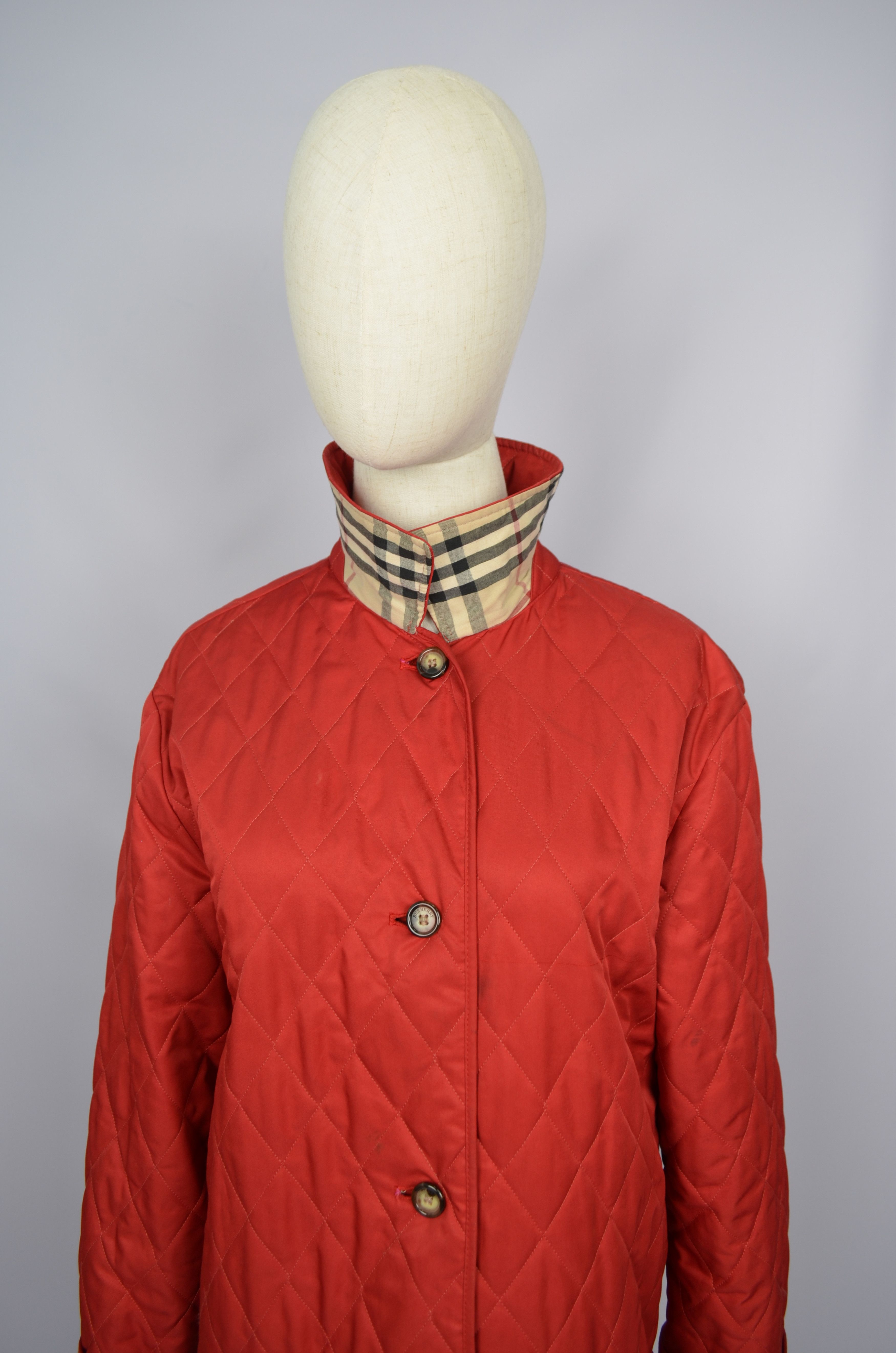 Burberry Burberry Quilted Red Jacket Nova Check Size S RARE P2P 20'4" Size S / US 4 / IT 40 - 2 Thumbnail