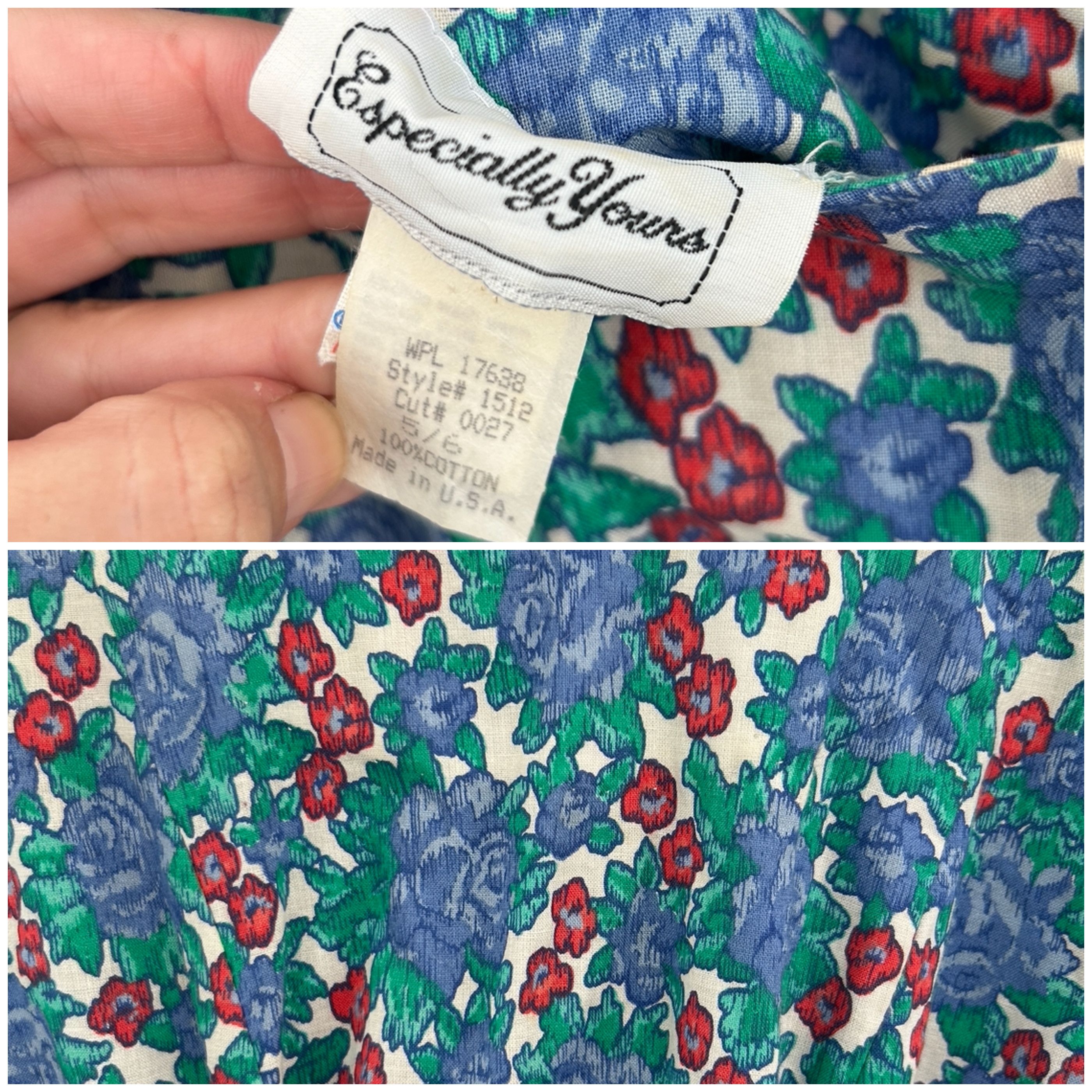 Vintage 80s Vintage Floral Cotton Midi Dress Size M / US 6-8 / IT 42-44 - 9 Thumbnail