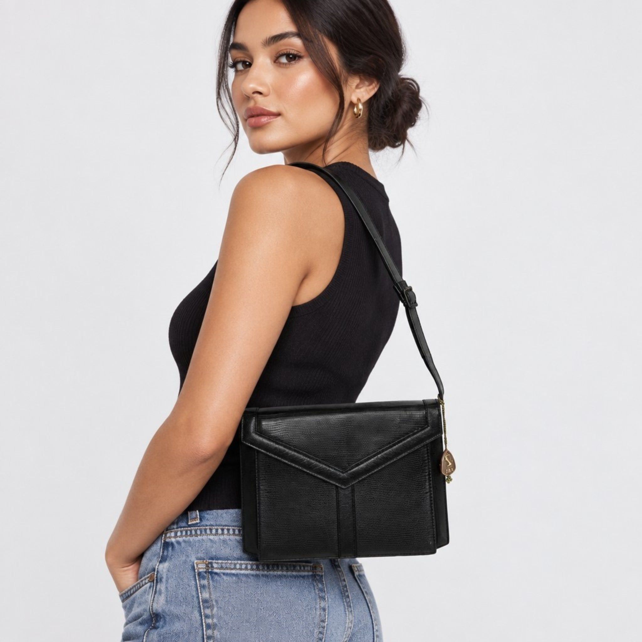 Yves Saint Laurent Yves Saint Laurent Black Y Logo Lizard Embossed Leather Size ONE SIZE - 2 Thumbnail