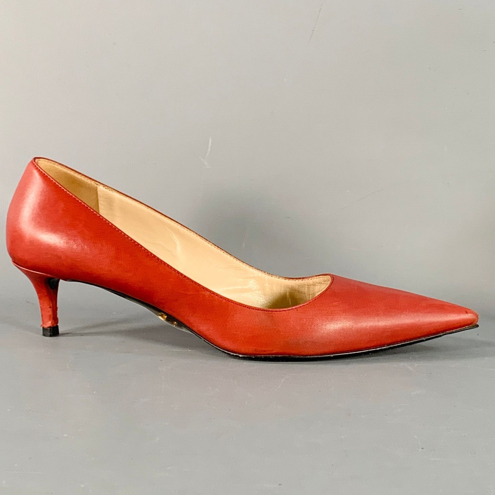 Prada PRADA Size 8 Red Leather Kitten Heel Pointed Toe Pumps Size US 8 / IT 38 - 2 Thumbnail
