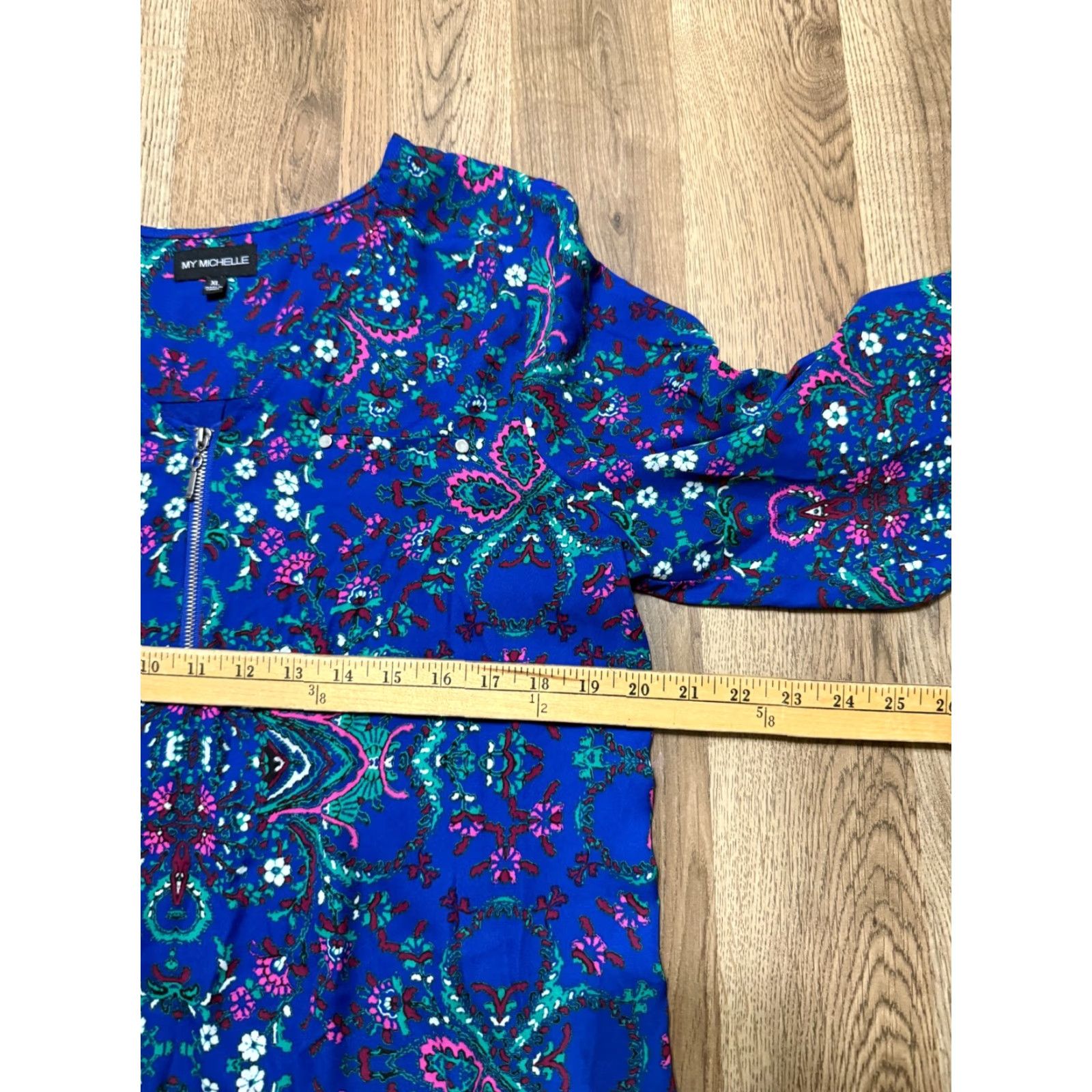 Vintage My Michelle Blouse Women's XL Blue Floral 3/4 Sleeve 1/4 Zipper Shirt Womens XL Blue Floral Modern Casual Size XL / US 12-14 / IT 48-50 - 6 Thumbnail