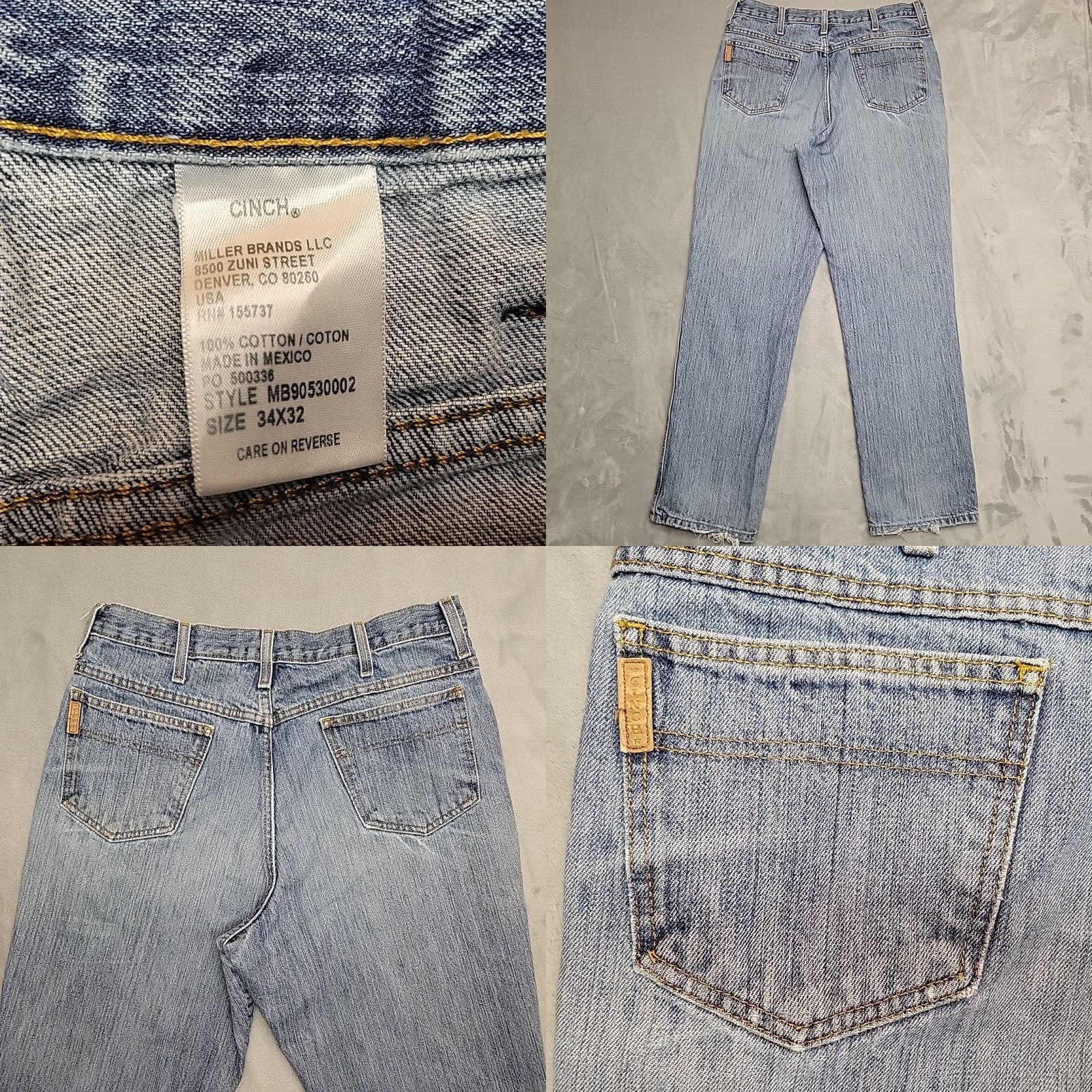 Denime Cinch Jeans Men 34x32 Blue Denim Green Label Western Cowboy Rodeo Rocky Mountain Jeans, Cinch, 34, Regular, Blue, Cotton Denim, Western Theme Mens Size US 34 / EU 50 - 8 Thumbnail