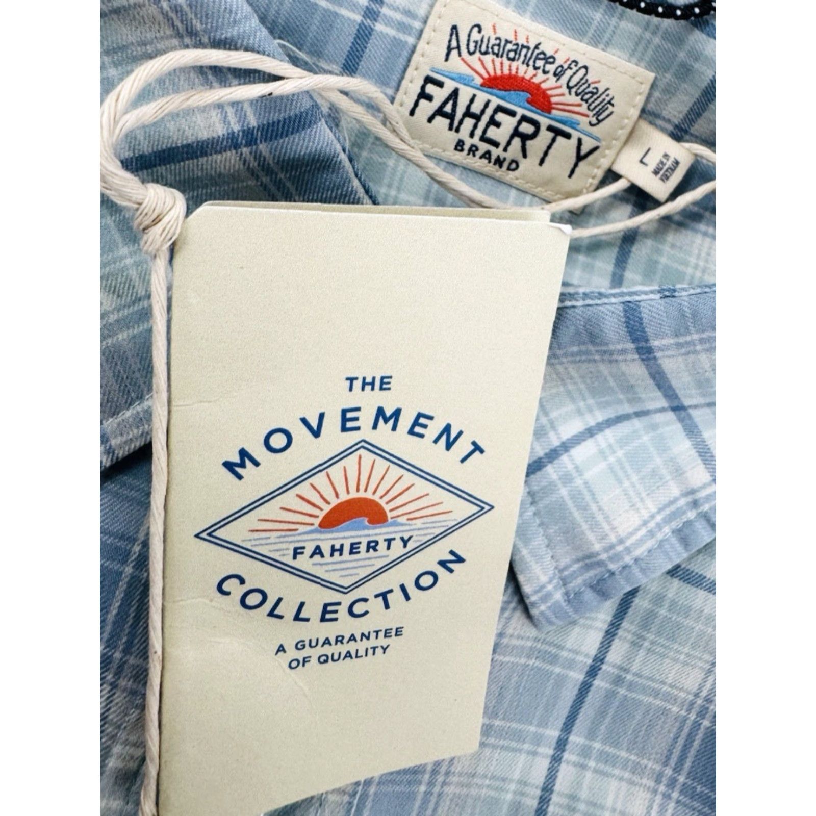Faherty Faherty Movement Collection Plaid Lightweight L Shirt / Button-Up / Long Sleeve / Light Green Blue White / Men / Size L / V1 Size US L / EU 52-54 / 3 - 4 Thumbnail