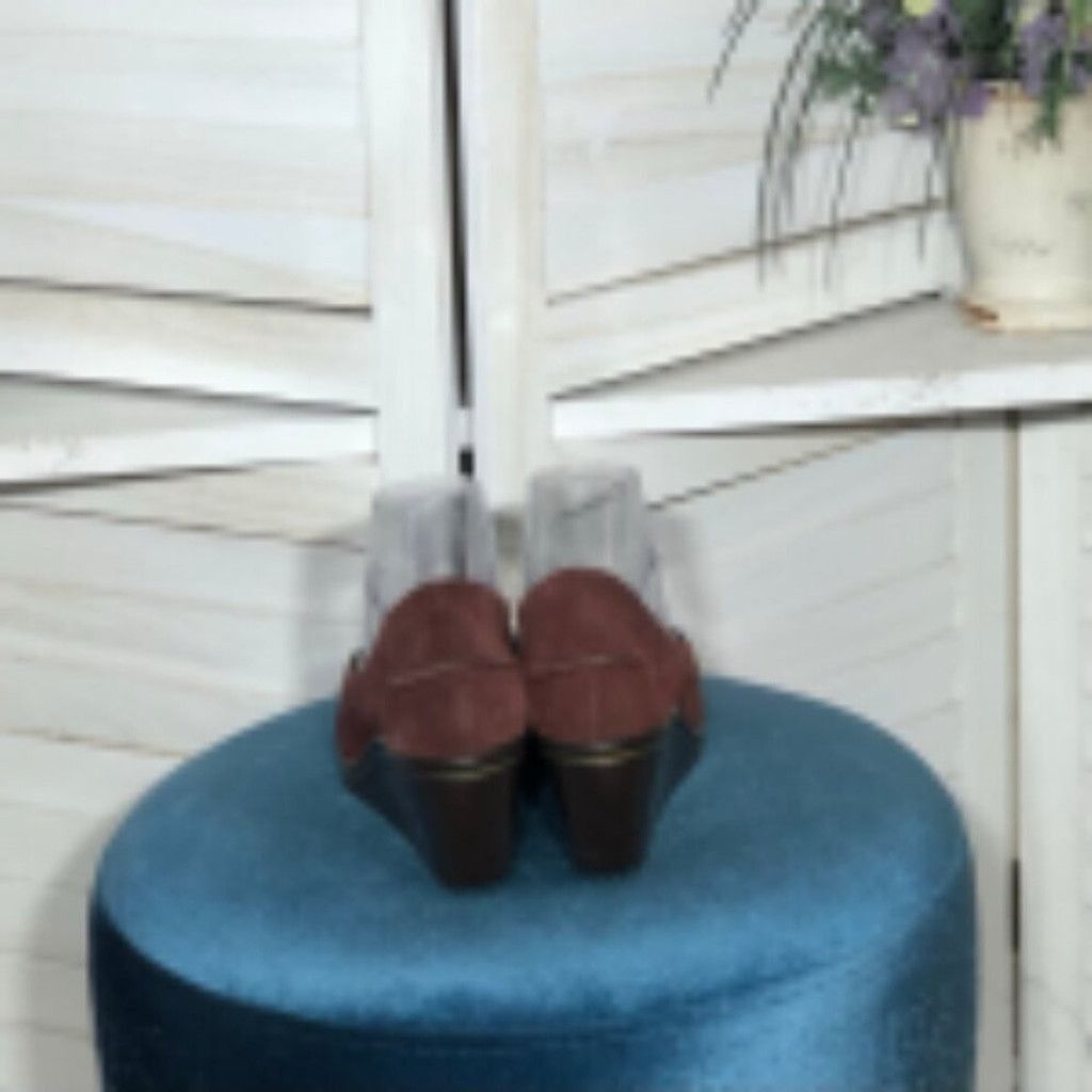 Vintage Arturo Chiang Wedge Loafers Suede Leather Burgundy sz US 8 Size US 8 / IT 38 - 4 Thumbnail