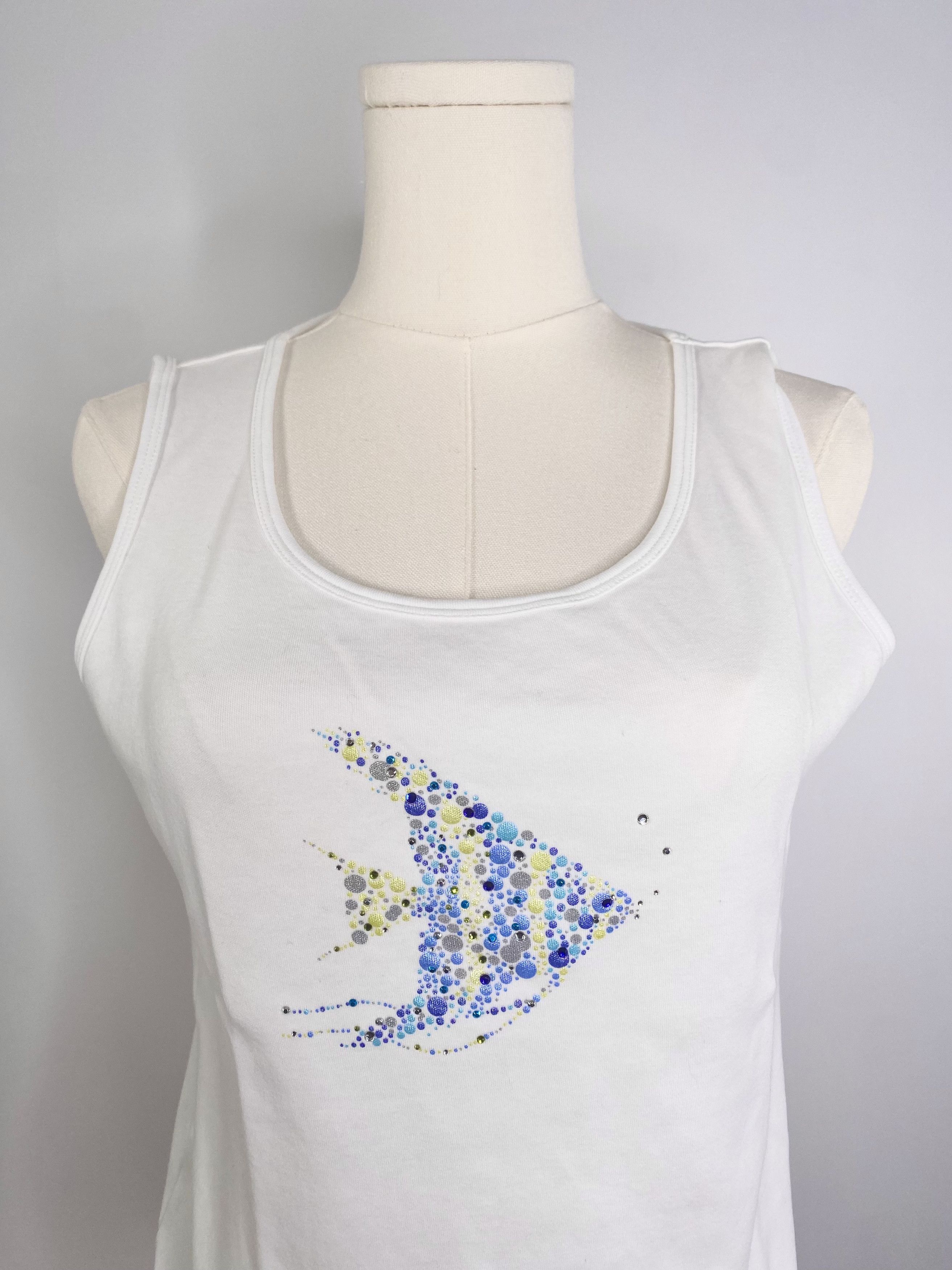 Vintage Karen Scott - White Glitter Fish Camisole T-Shirt Size M / US 6-8 / IT 42-44 - 1 Thumbnail