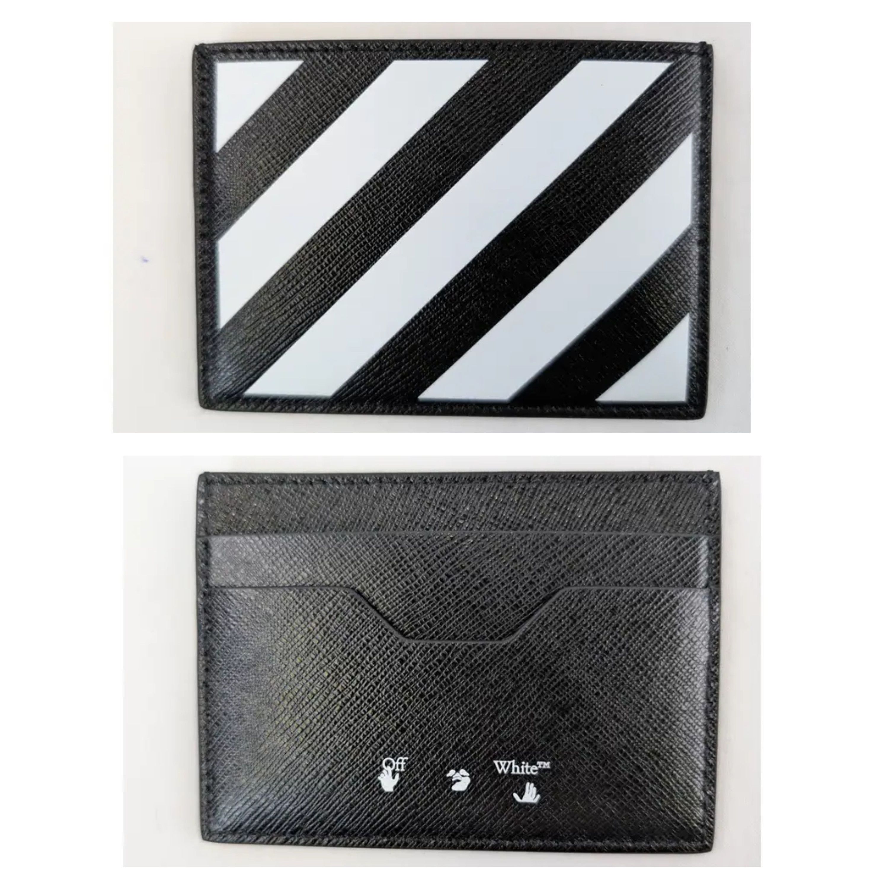 off white binder clip card holder OFF-WHITE Binder Clip Bag Diag Mini Black White Yellow in Saffiano Leather  with Gunmetal