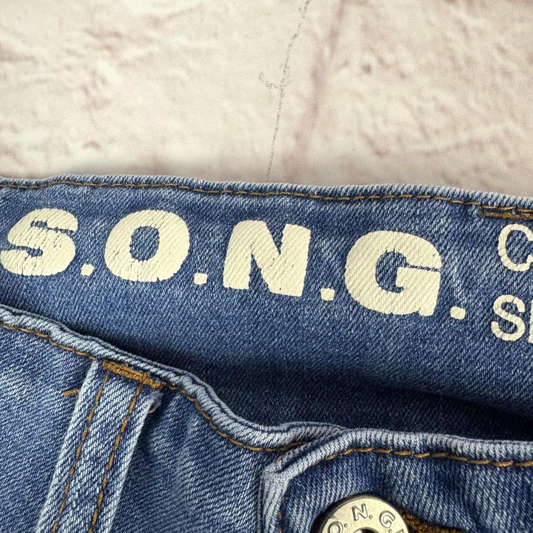 Vintage S.O.N.G. Jeans Juniors 7/28 Blue Curvy Skinny Ankle Distressed Raw Hem 26x25 Size 28" / US 6 / IT 42 - 4 Thumbnail