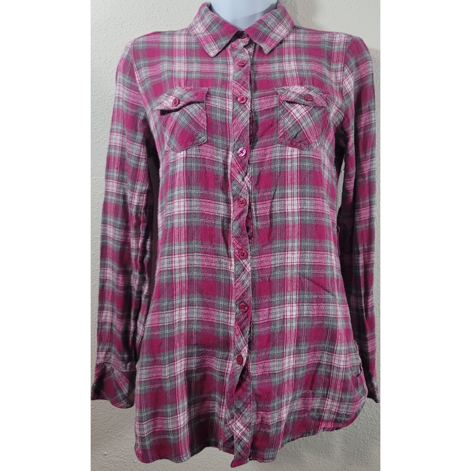 Other OP Pink Plaid Button Up Flannel Top Juniors 7 9 Lightweight Size M / US 6-8 / IT 42-44 - 1 Thumbnail
