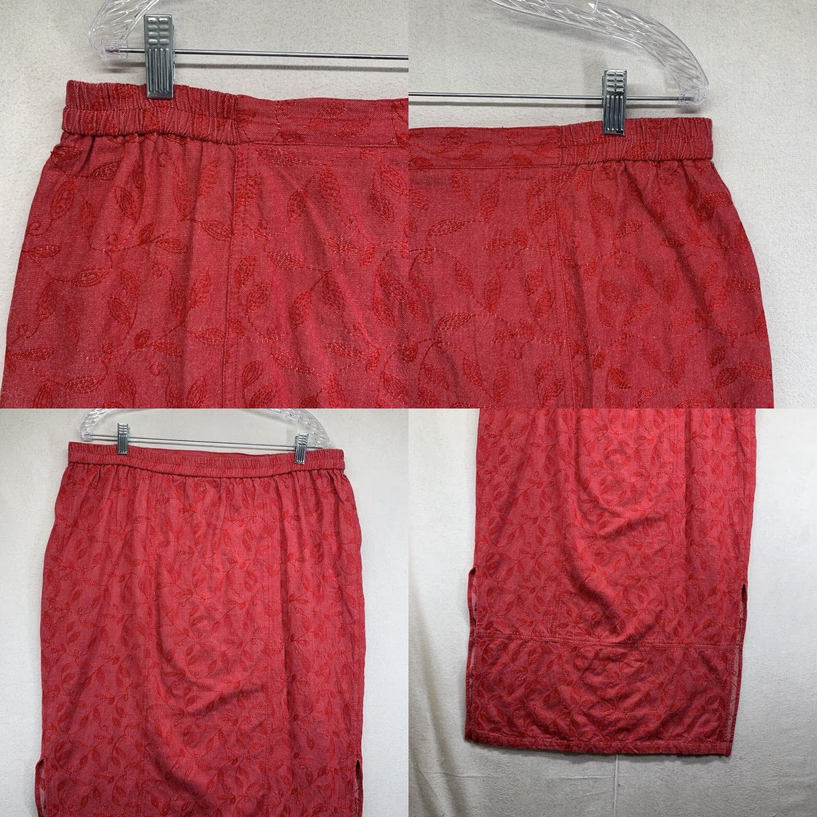 Vintage VINTAGE River Chase Women's Midi Skirt Size 16 Bohemian Floral Cotton Red Pink Embroidered 80s 90s Casual Party Size 38" / US 16 / IT 52 - 8 Thumbnail