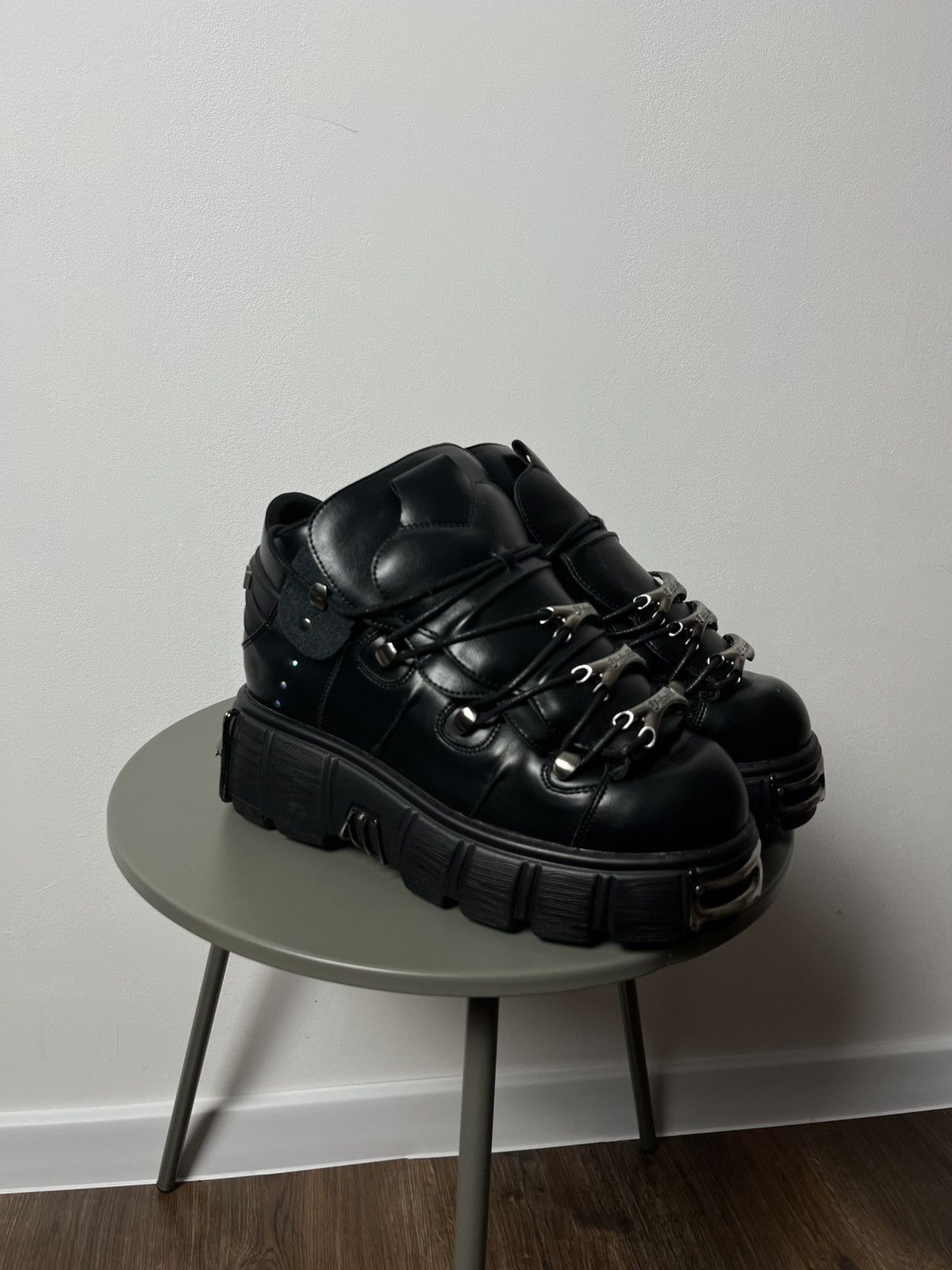 Japanese Brand Black Punk Platform Shoes Boots with Chains Buckles Y2K Vibe Size US 9 / EU 42 - 2 Thumbnail
