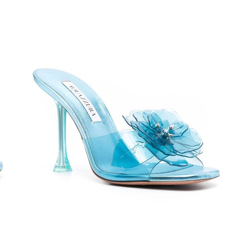 image of Aquazzura Zsa Zsa 95 Mule Shoes Sandals In Acqua 39 in Blue, Women's