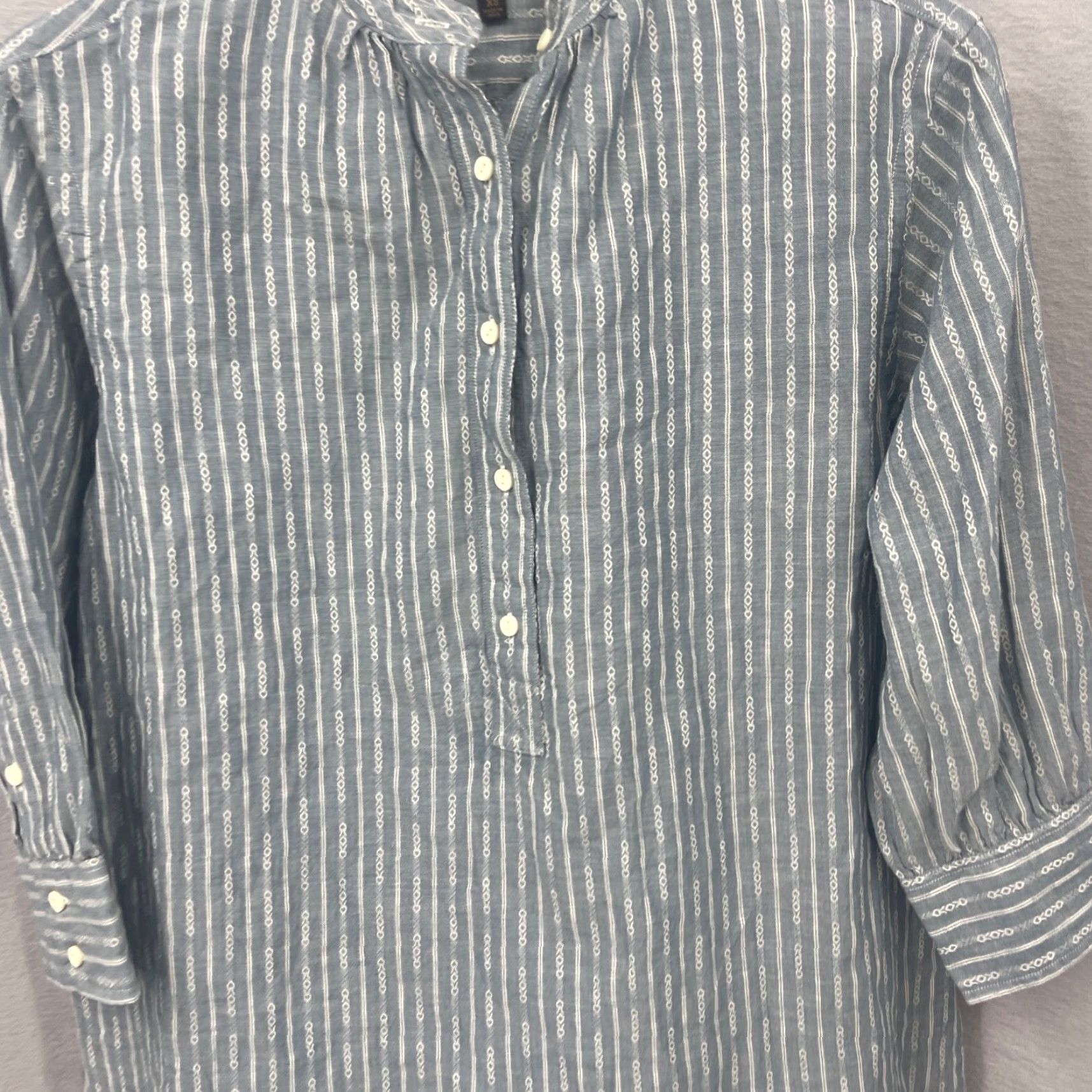 Frye Frye Women's Tunic Blouse XS Chambray Casua lStriped Long Sleeve V-Neck Button Fall Spring Summer Size XS / US 0-2 / IT 36-38 - 3 Thumbnail
