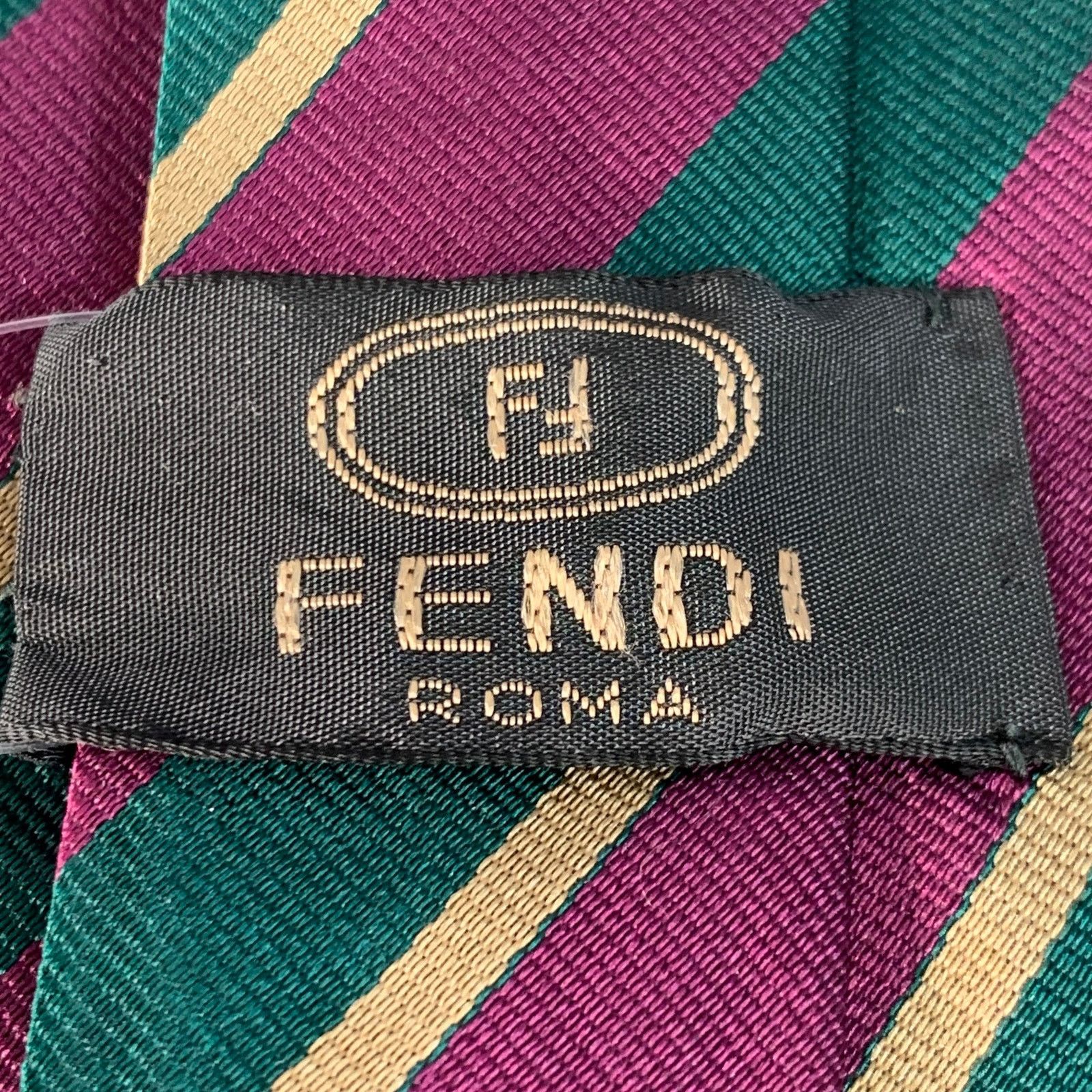 Fendi FENDI Purple Green Diagonal Stripe Silk Tie Size ONE SIZE - 3 Thumbnail