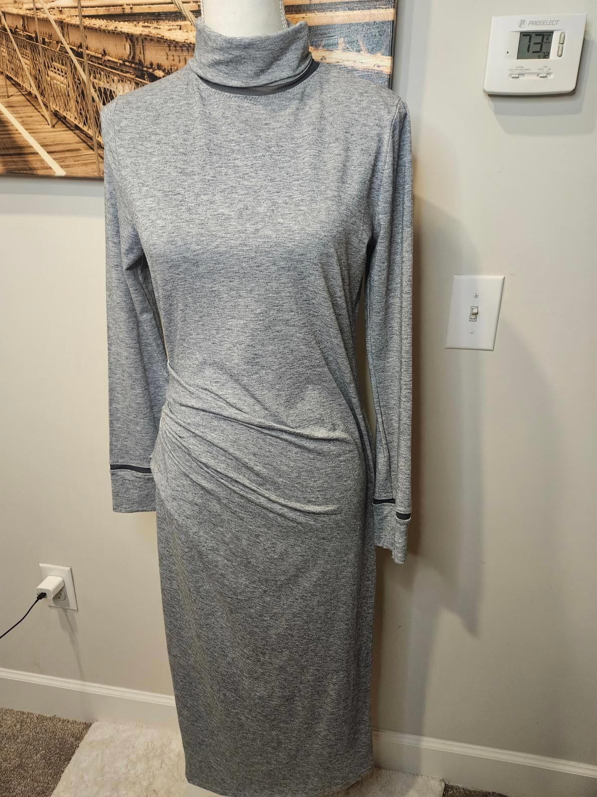 Designer Athleta Industry Turtleneck Heather Gray Midi Dress #270 Size ONE SIZE - 3 Thumbnail