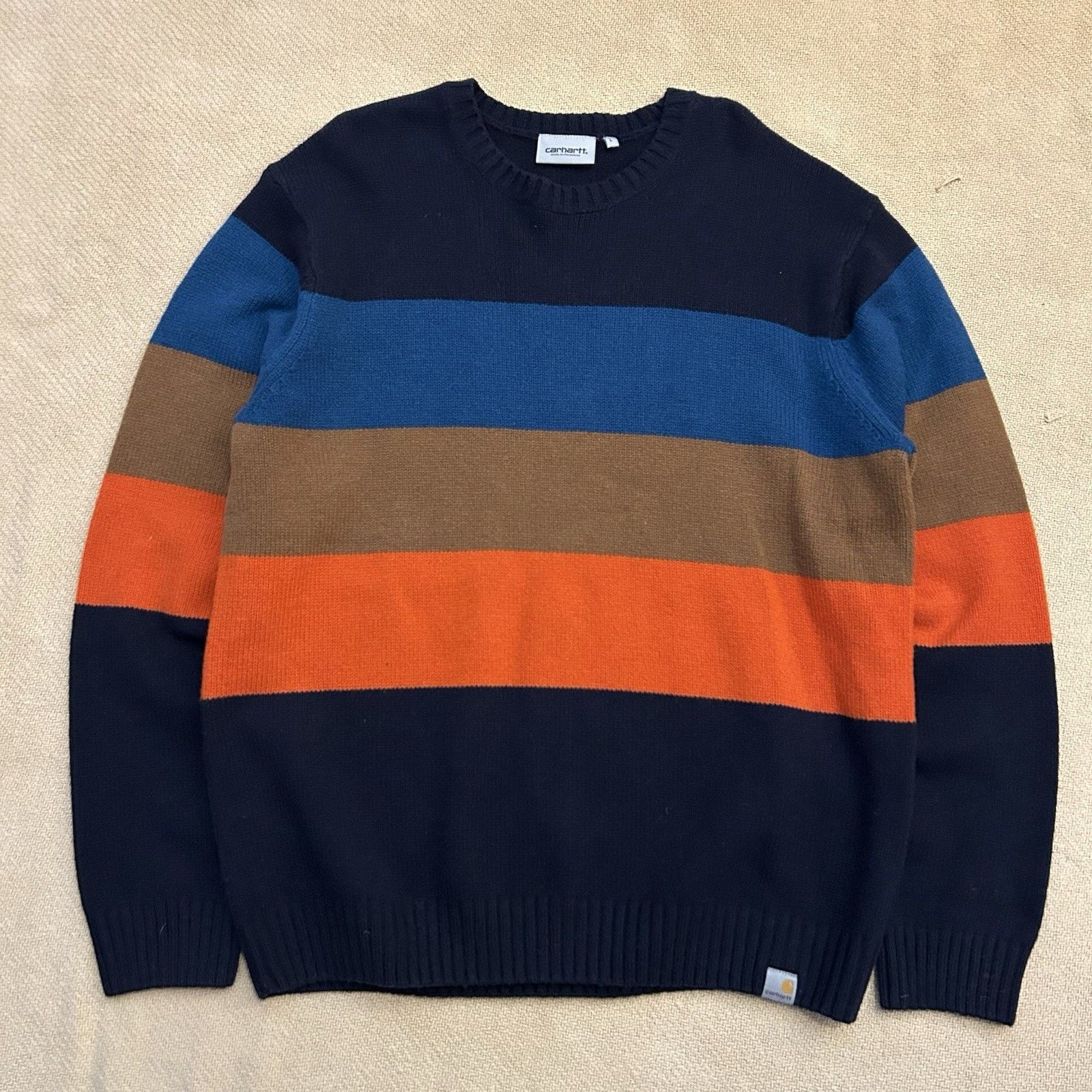 Carhartt WIP Work In Progress Goldner Lambs Wool Knit Striped Sweater Size US L / EU 52-54 / 3 - 1 Thumbnail
