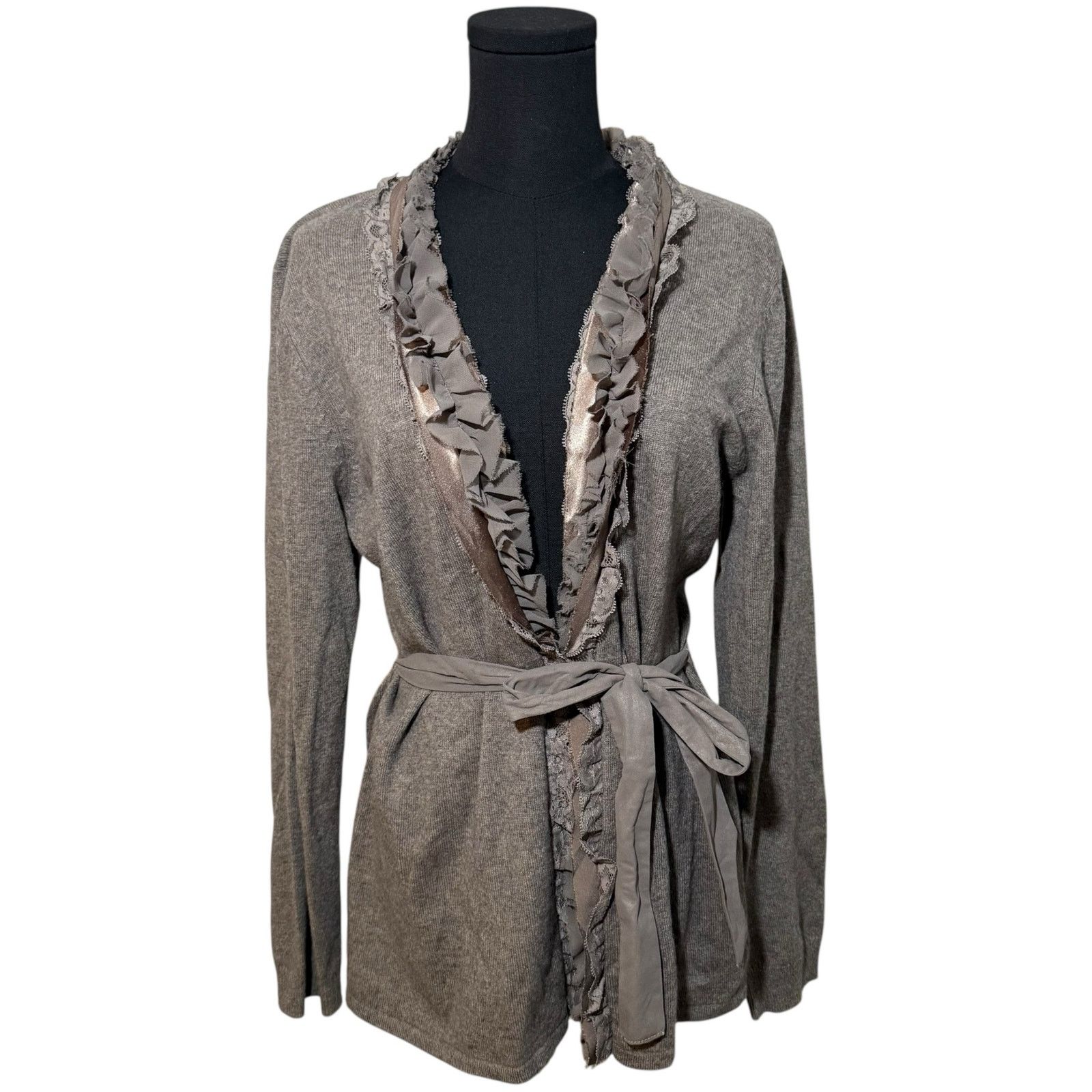 Other Peck & Peck Cardigan Sweater Wool Cashmere Ruffles Brown XL Size XL / US 12-14 / IT 48-50 - 2 Thumbnail
