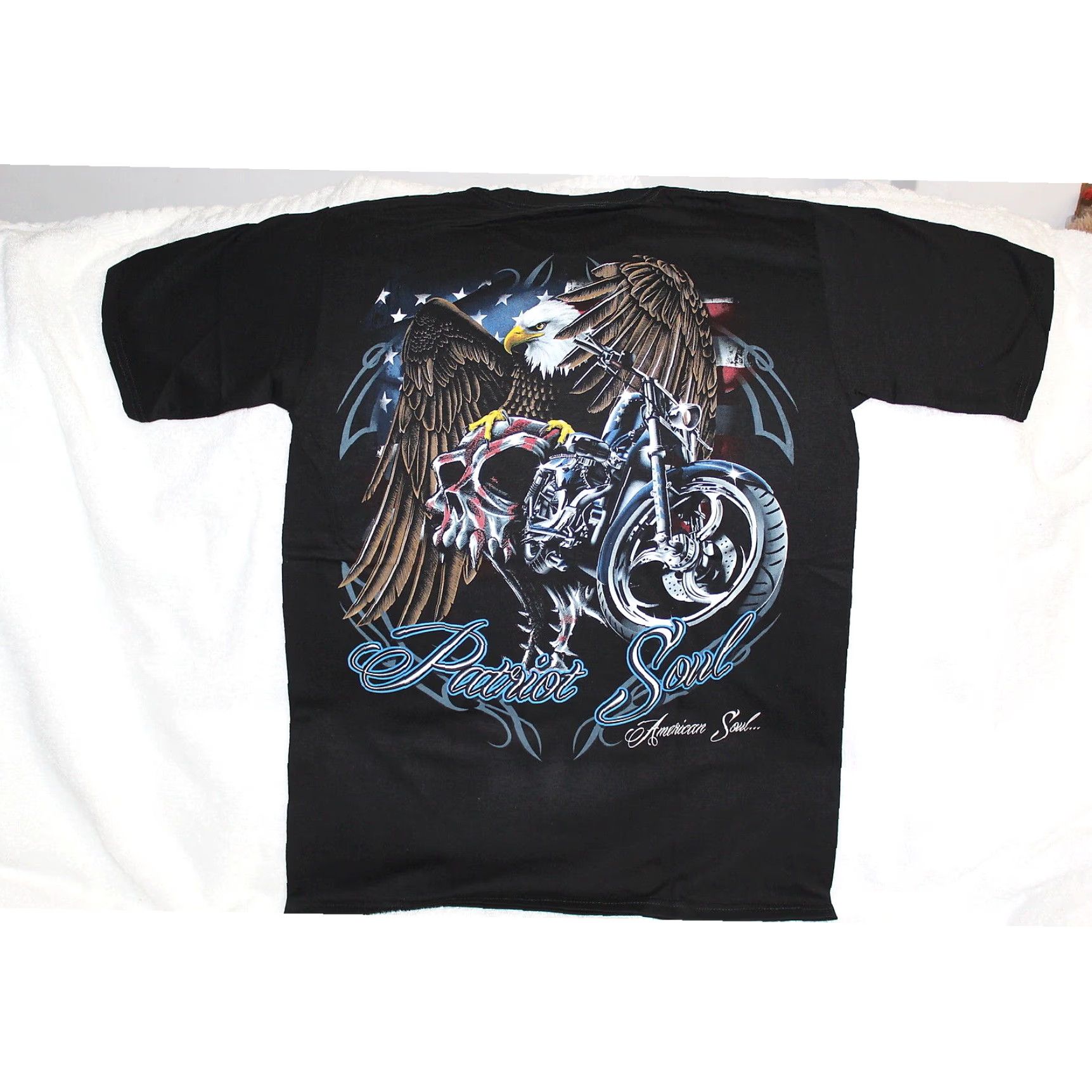 Vintage Patriot Soul American Soul Mens Black Cotton T-Shirt Motorcycle Eagle Skull Size US L / EU 52-54 / 3 - 1 Thumbnail