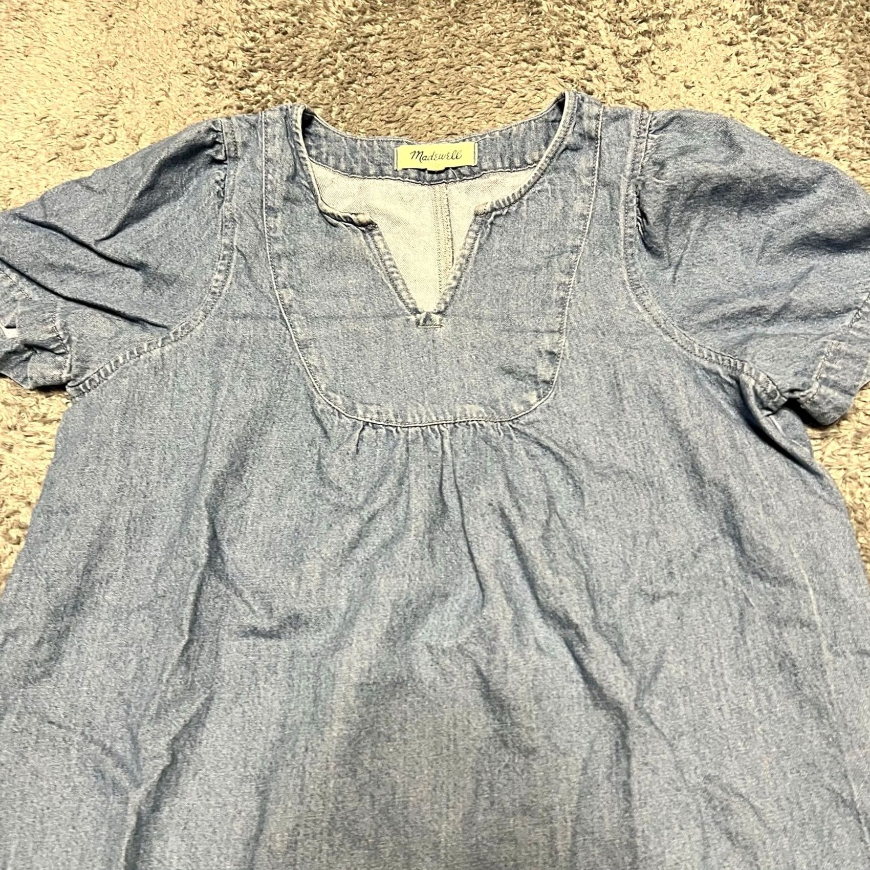 Madewell Madewell Denim Dress Womens Small Light Wash Short Sleeve Popover Size Size 28" / US 6 / IT 42 - 2 Thumbnail