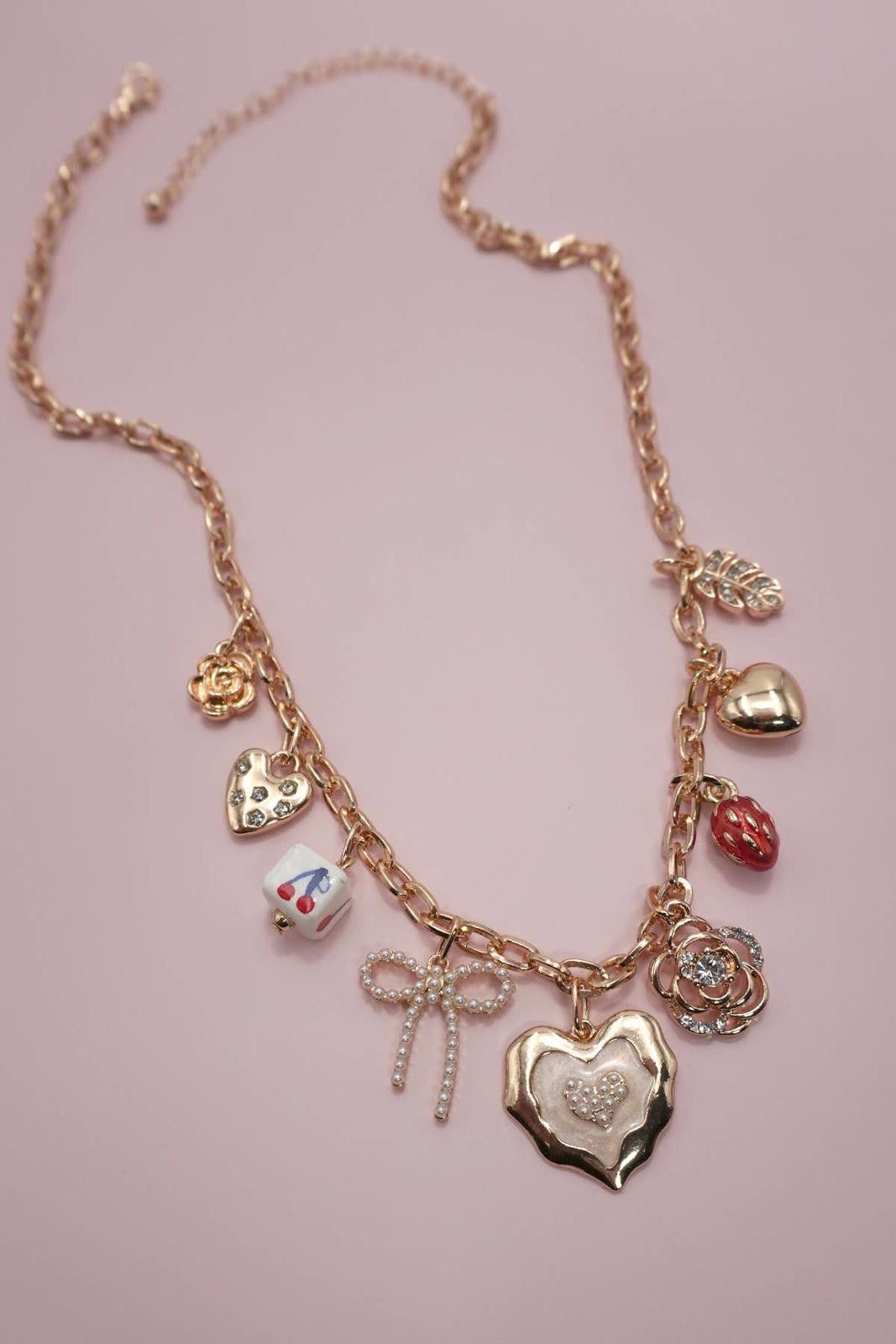 Other Charm Necklace Cherry Bow Strawberry Flower Heart Size ONE SIZE - 2 Thumbnail