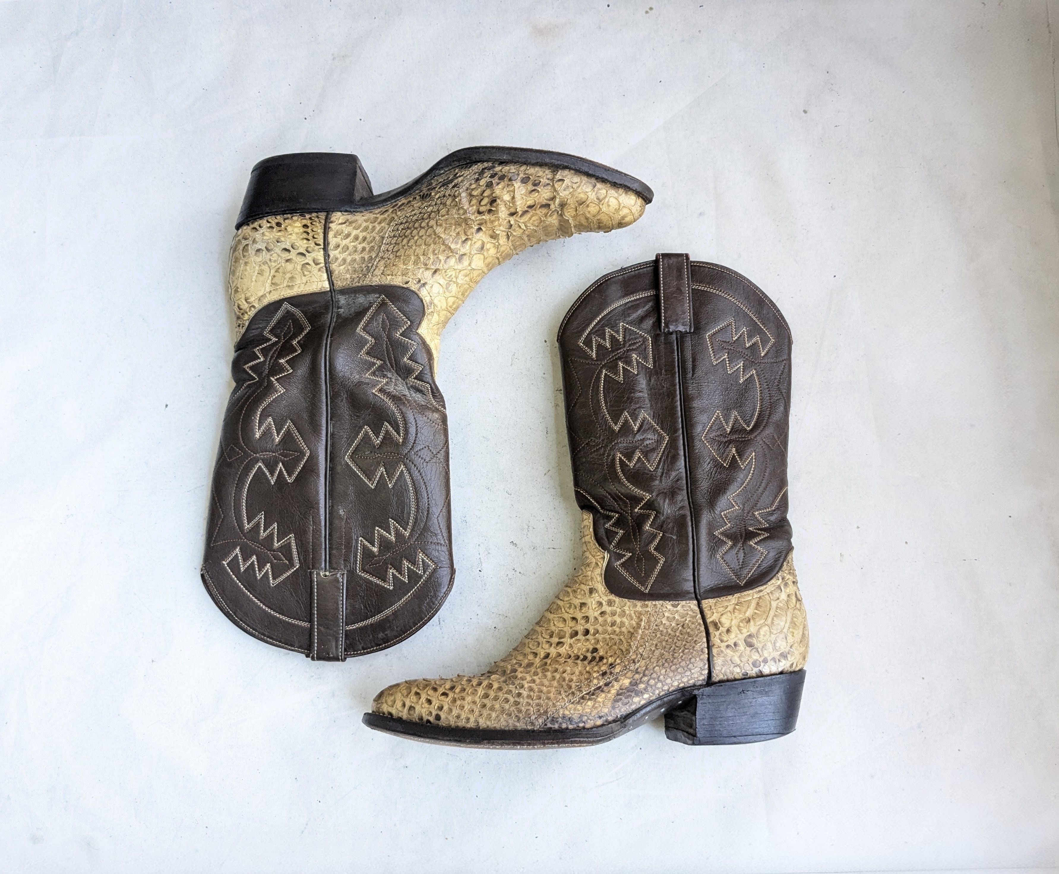 Vintage Renegade Cowboy Boots Python Brown Leather Botas USA 12 Size US 12 / EU 45 - 1 Thumbnail