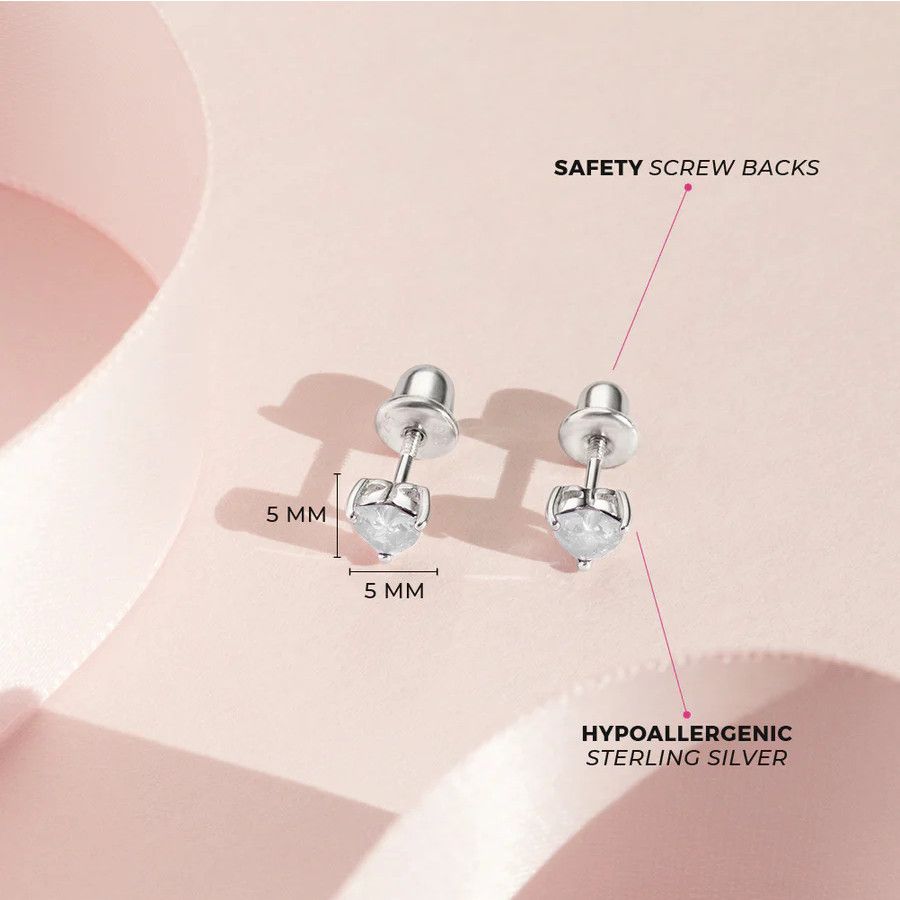 Other CZ Heart Solitaire 4mm Clear Earrings - Sterling Silver Size ONE SIZE - 2 Thumbnail
