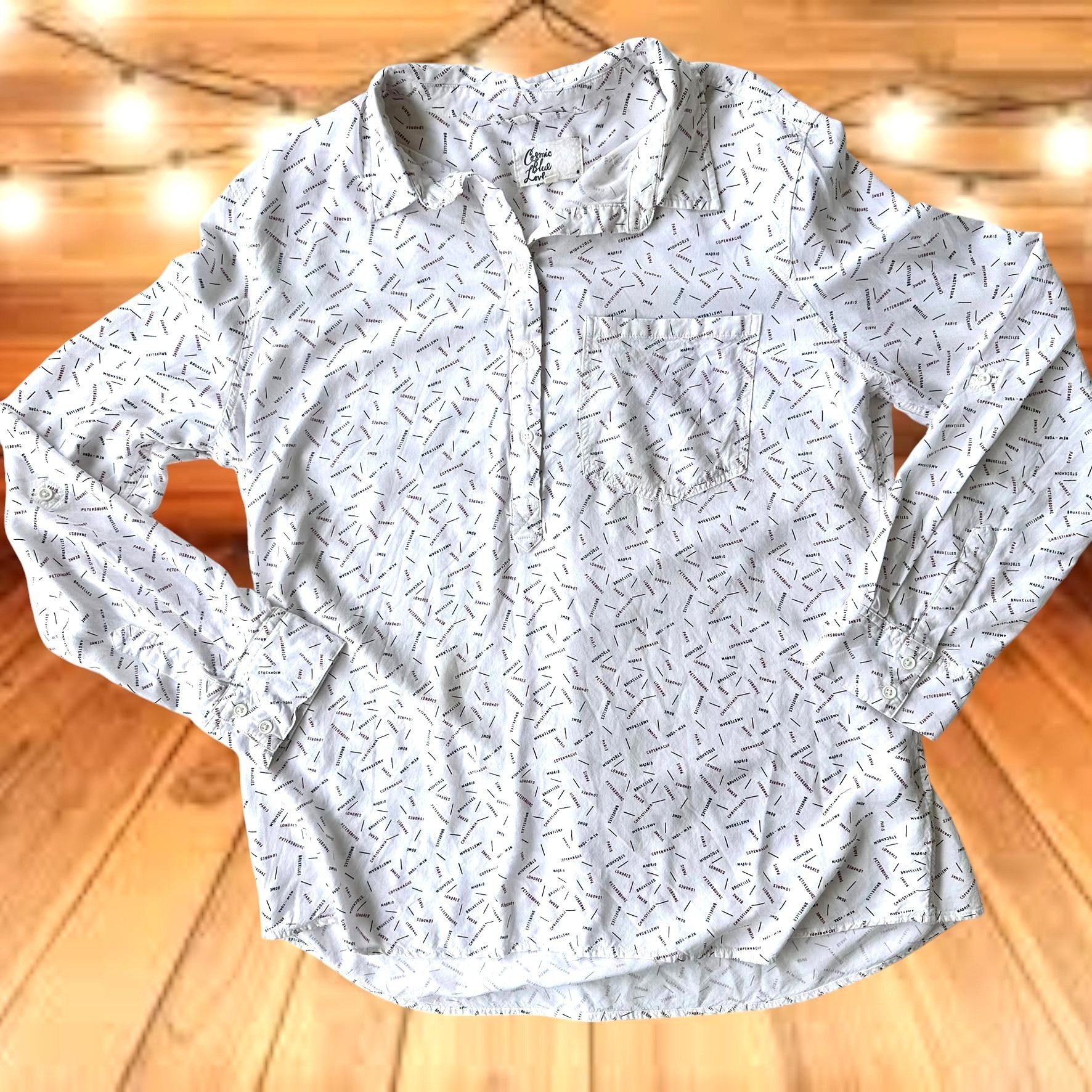 Designer × Vintage Cosmic Blue Love Roll Tab Sleeve Shirt XL White Hi Low New Y Size XL / US 12-14 / IT 48-50 - 7 Thumbnail