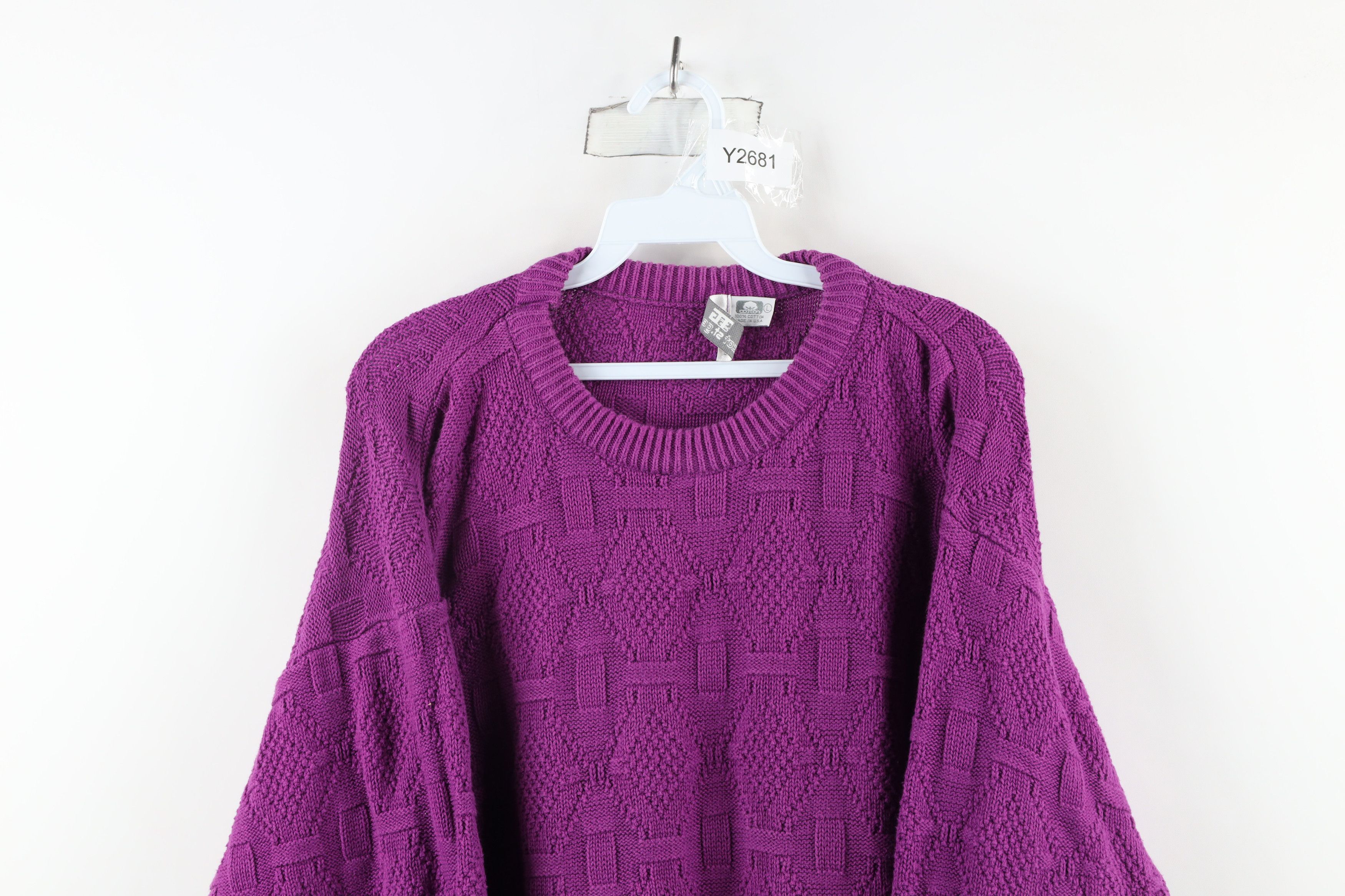 Vintage Vintage 90s Streetwear Cotton Knit Sweater Purple USA Size US L / EU 52-54 / 3 - 2 Thumbnail