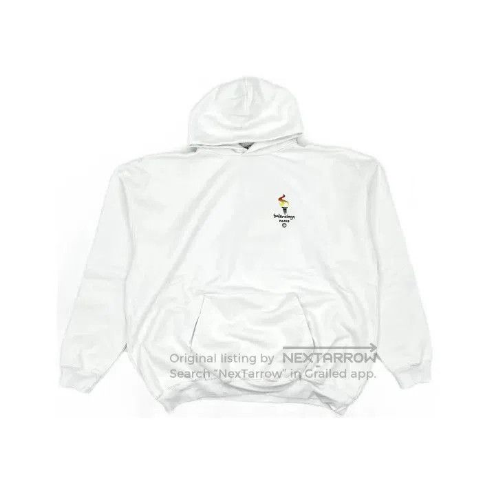 Balenciaga White Long Sleeve Hoodie with Logo.
