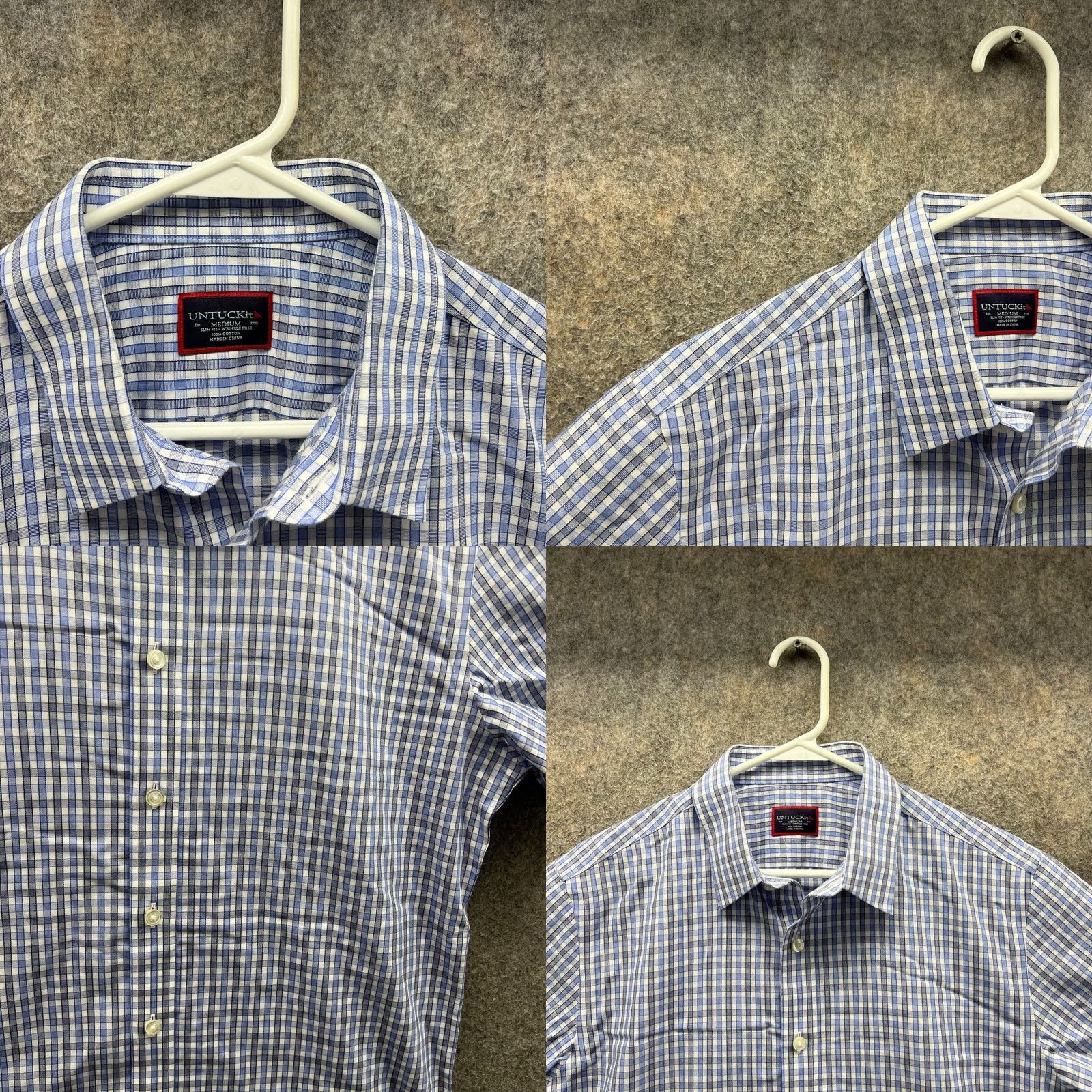 UNTUCKit UNTUCKit Shirt Men Medium Adult Blue Gingham Button Down Slim Short Sleeve Dante Size US M / EU 48-50 / 2 - 8 Thumbnail