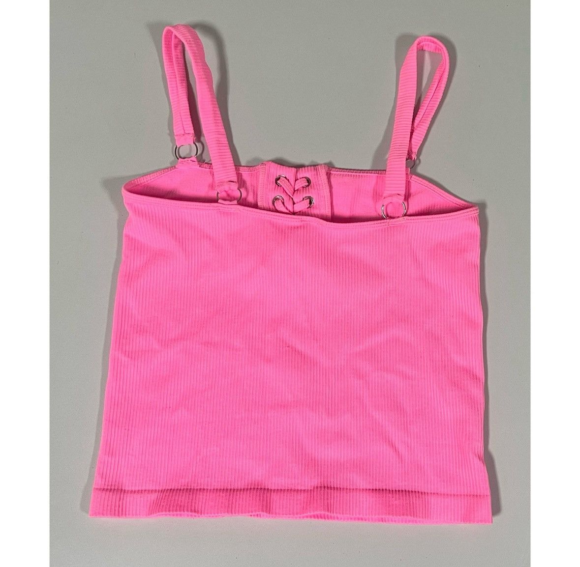 DYNE Hot Pink Neon Lace-Up Stretch Top Cami Camisole Shirt O/S 🌸✨ Size ONE SIZE - 4 Thumbnail