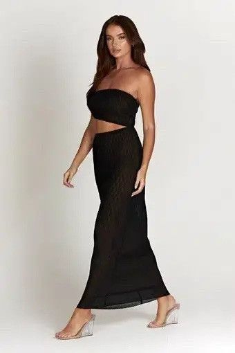 Designer MESHKI CHRISTINE WAVE PLEAT MAXI DRESS WITH CUT OUT BLACK Size XXS / US 00 / IT 34 - 4 Thumbnail