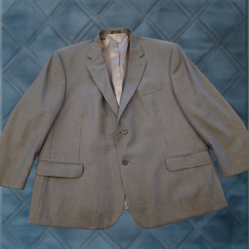 Stafford Stafford Blazer Mens 50 Beige Houndstooth Check Wool Blend Single Vent Jacket Front Button Style: Two-Button Notch Lapel 2 Piece Regular Length Mens Size 50R - 1 Thumbnail