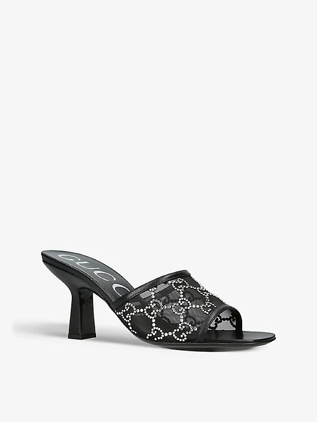 Gucci o1s1wg110125 GG Mid-Heel Slide Sandals Mules in Black Size US 5.5 / IT 35.5 - 3 Thumbnail