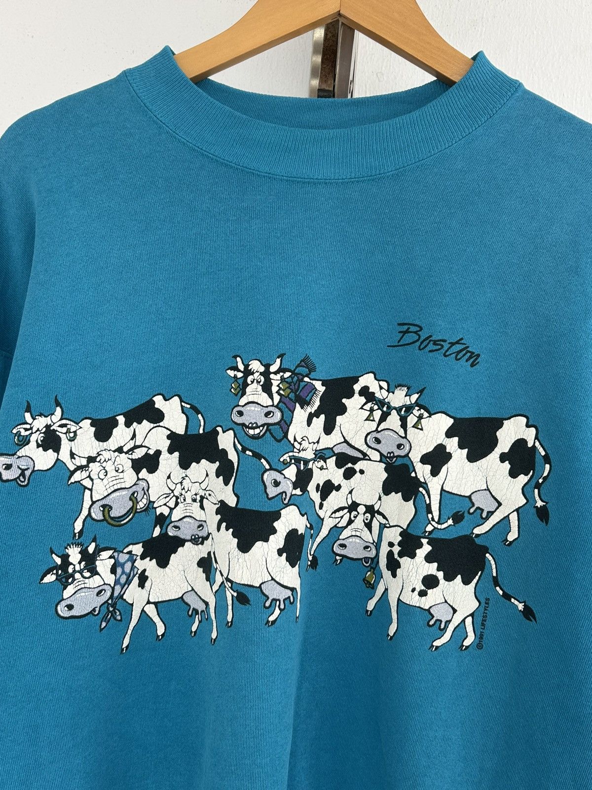 Hanes Hanes Vintage Boston Cow Graphic Sweatshirt Turqoise Size US L / EU 52-54 / 3 - 3 Thumbnail