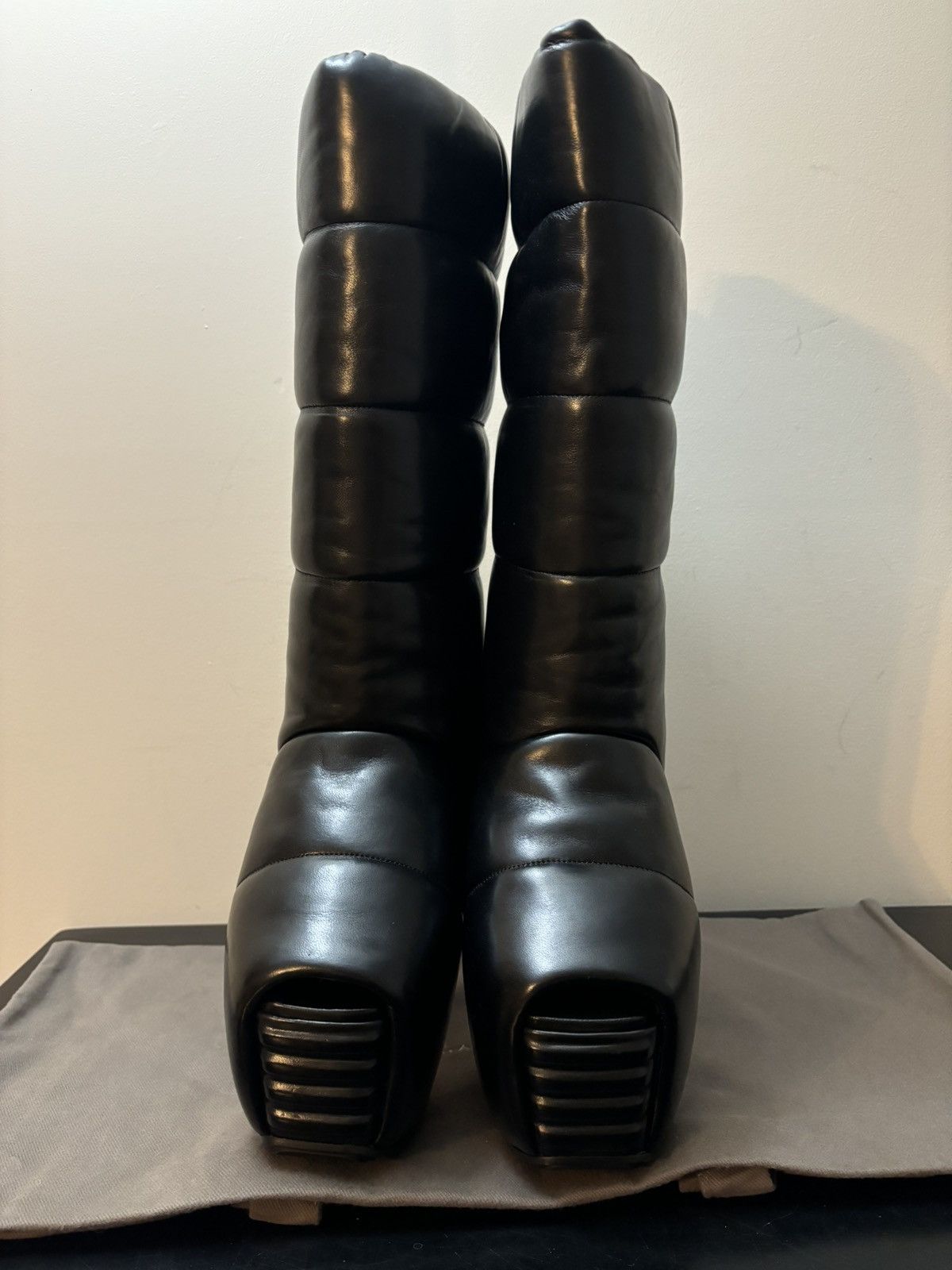 Rick Owens Rick Owens Padded Pull On Leather Platform Boots Black Size US 7 / IT 37 - 2 Thumbnail