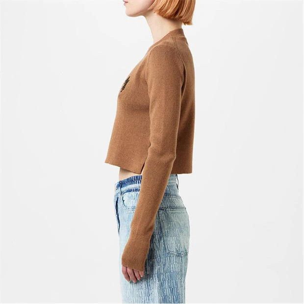 Amiri o1g2r1mq0824 Embroidered Cropped Jumpers in Camel Size M / US 6-8 / IT 42-44 - 4 Thumbnail