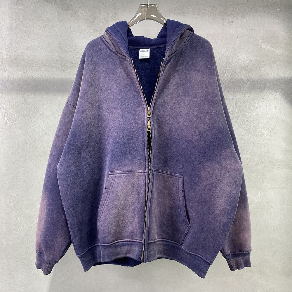 Japanese Brand × Other Thick 🟣 Acid washed faded Zippered Oversized Hoodie Size US M / EU 48-50 / 2 - 1 Thumbnail