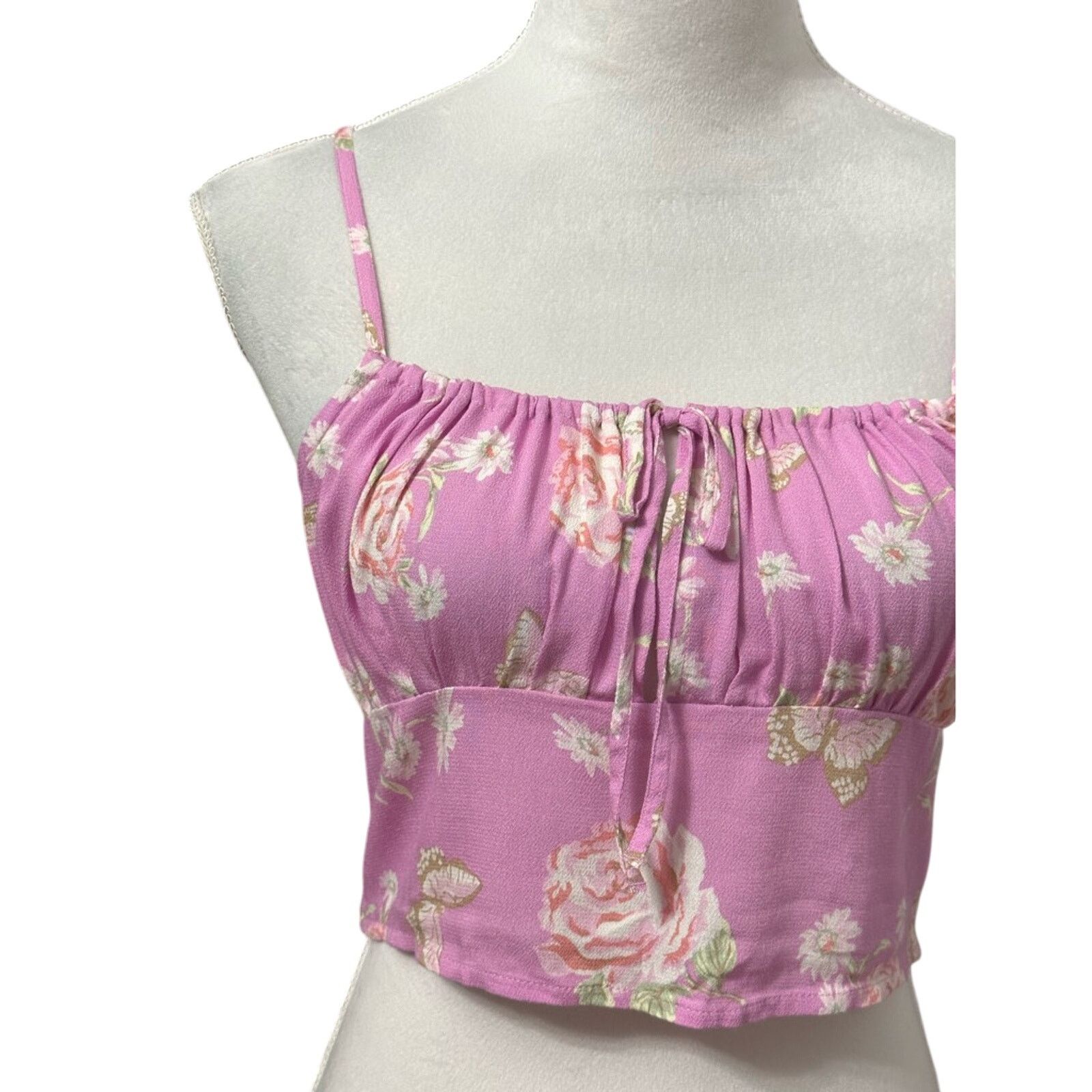 Other BP Floral Crop Tank Top Ruched Straight Neck Pink Women's S Size S / US 4 / IT 40 - 3 Thumbnail