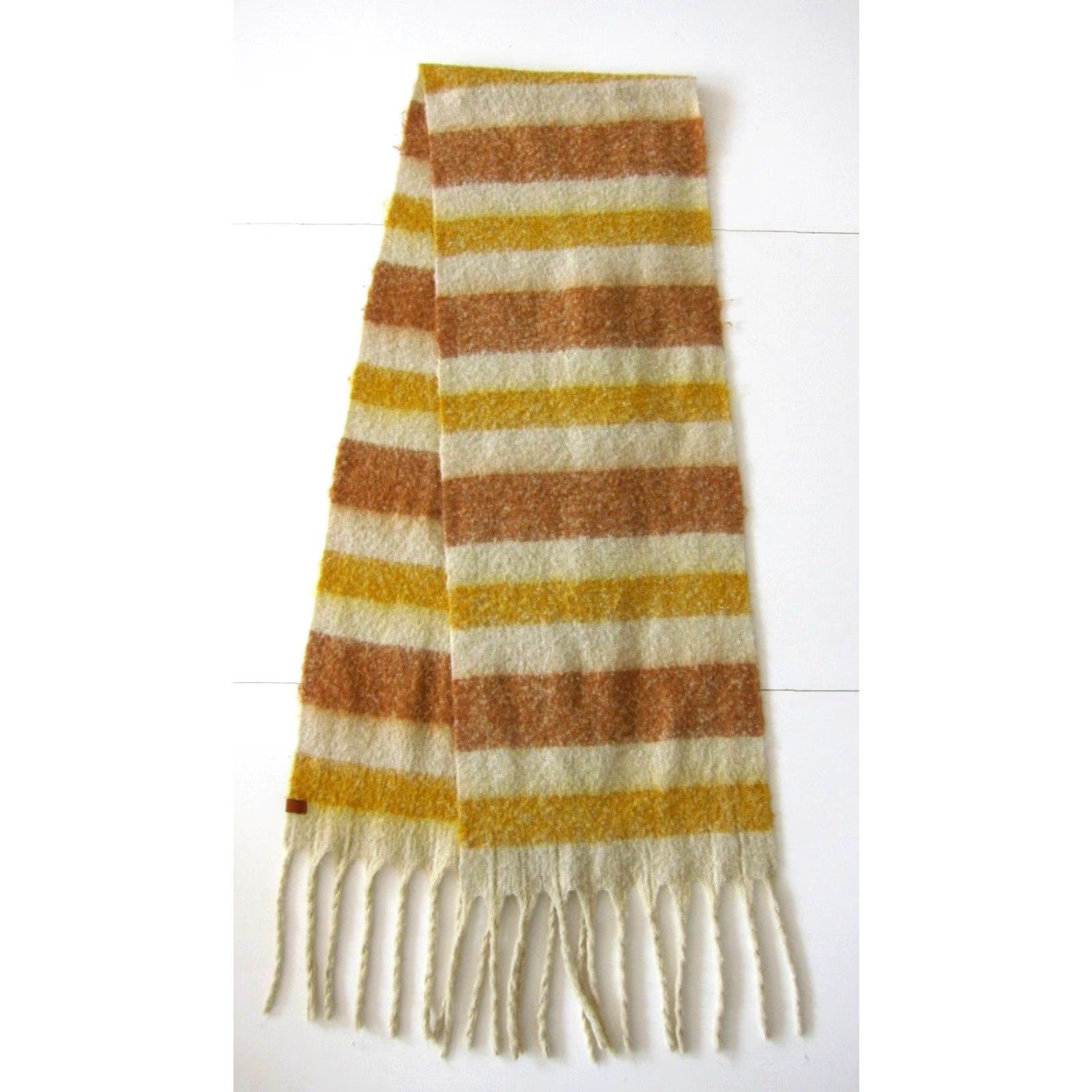 Frye Frye And Co. Yellow Brown Ivory Knit Wide Long Neck Scarf Shawl Wrap 15" X 86.5" Size ONE SIZE - 7 Thumbnail